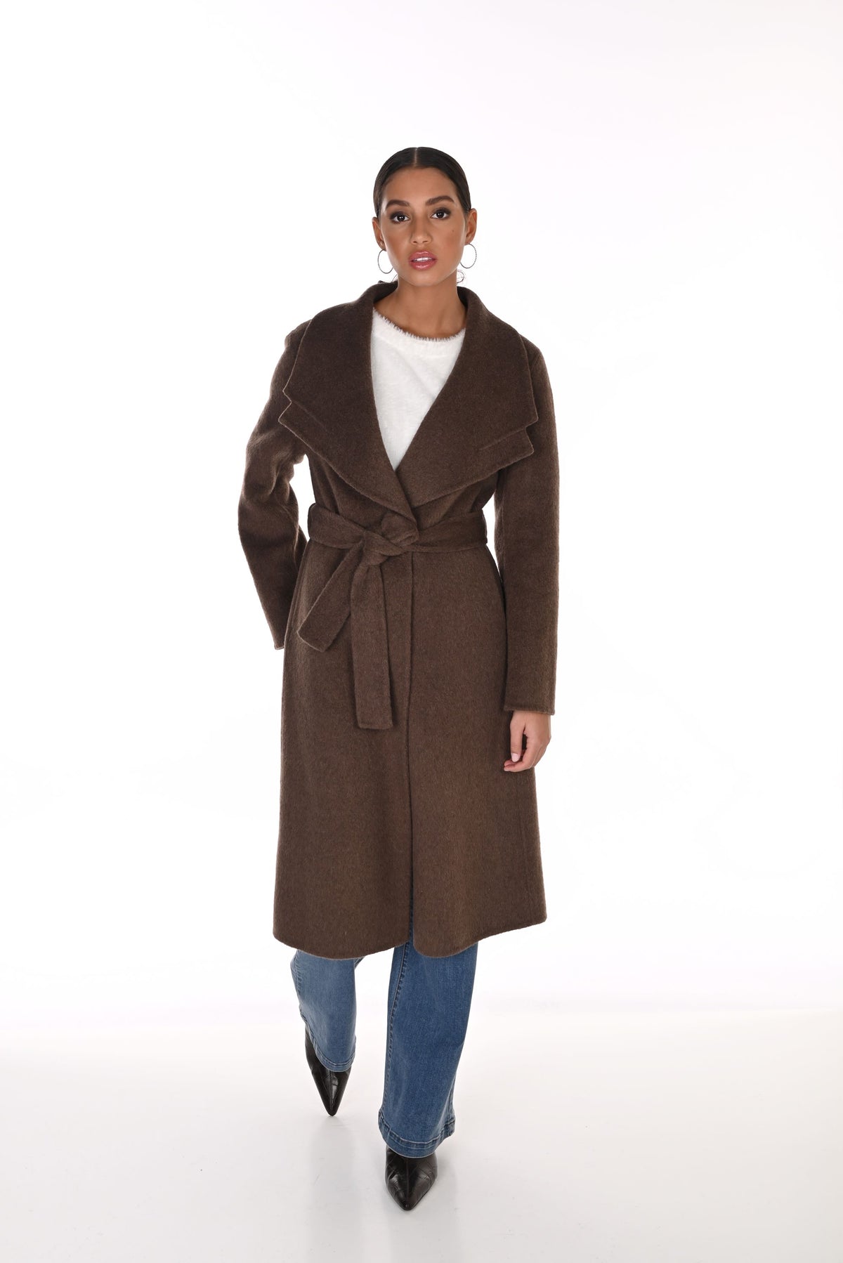 Brushed Wool Blend Tie Coat