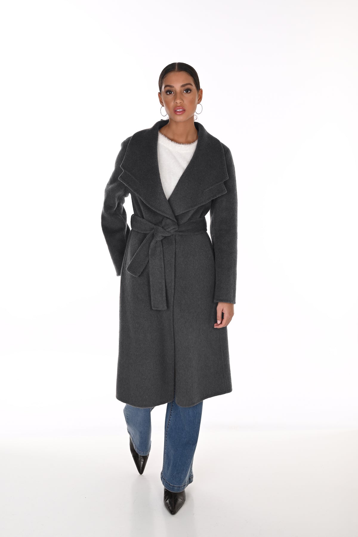 Brushed Wool Blend Tie Coat