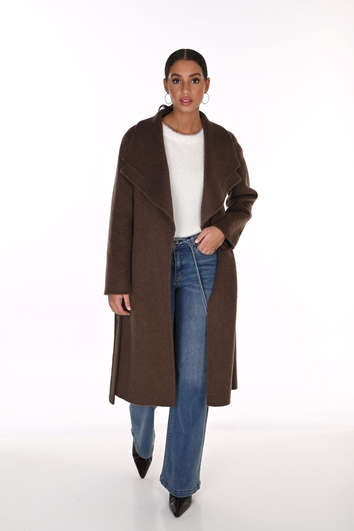 Brushed Wool Blend Tie Coat