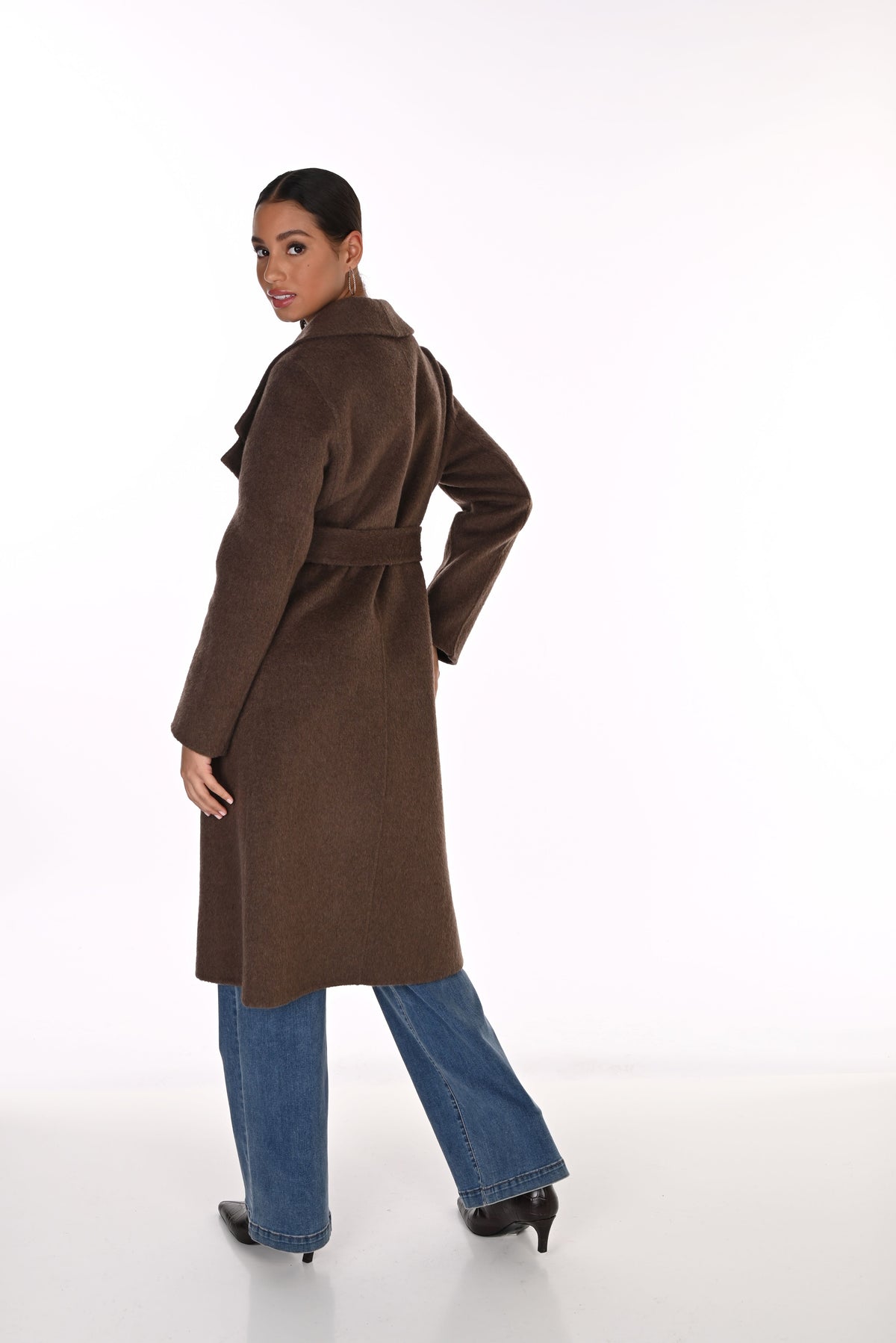 Brushed Wool Blend Tie Coat