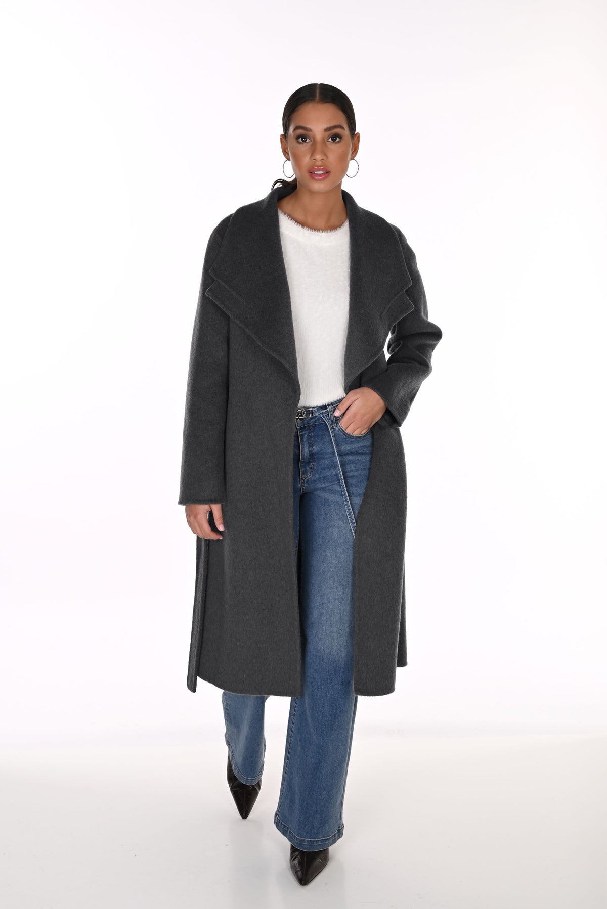 Brushed Wool Blend Tie Coat