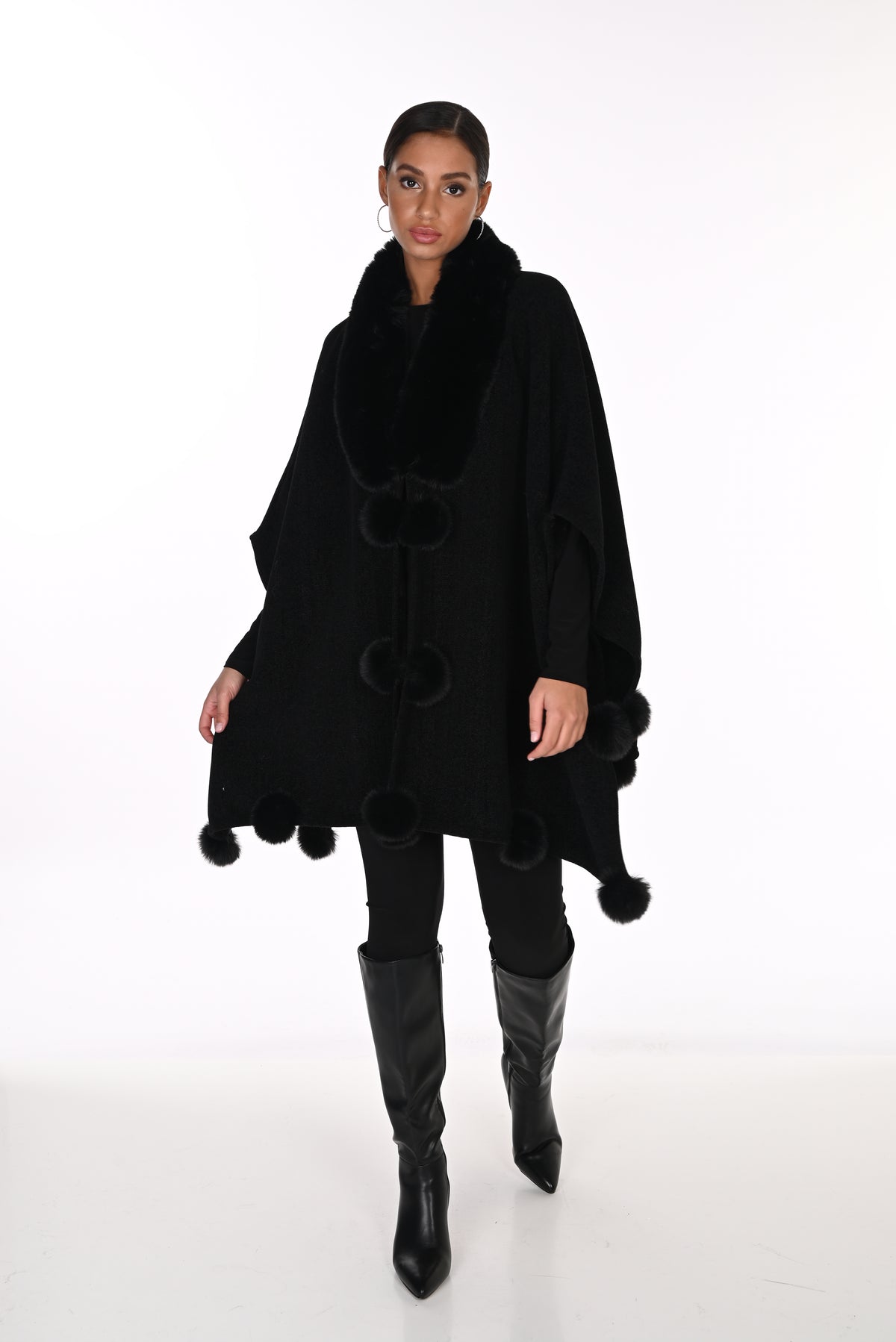 Faux Fur Trim Chenille Cape
