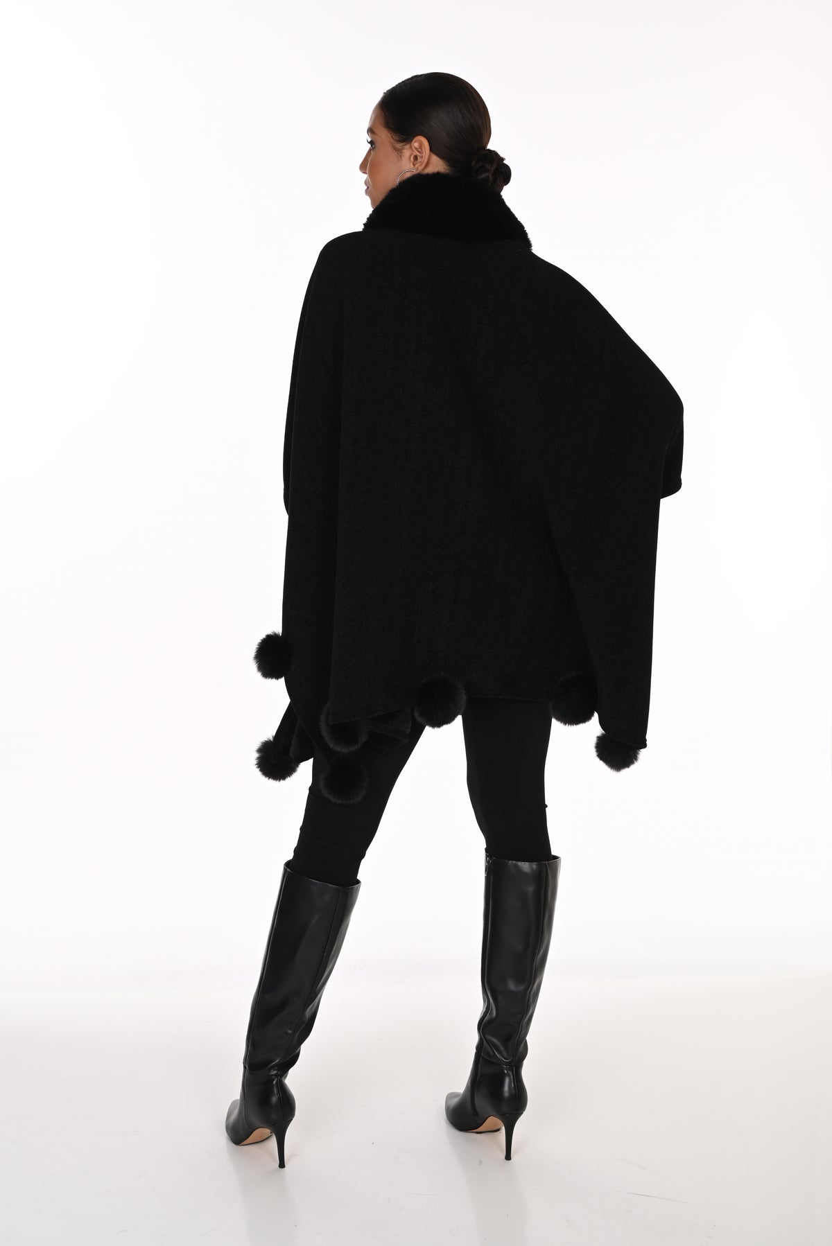 Faux Fur Trim Chenille Cape