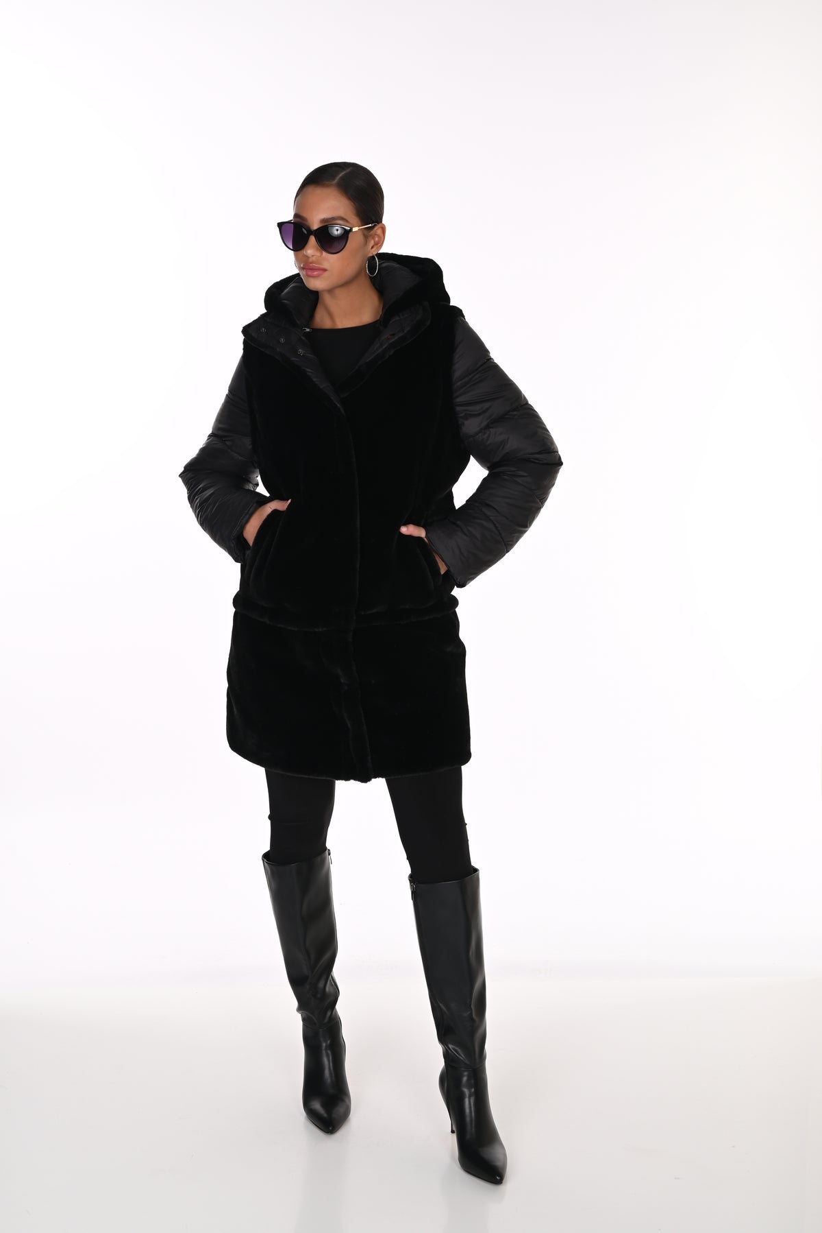 Reversible Multi Wear Faux Fur Puffer Coat