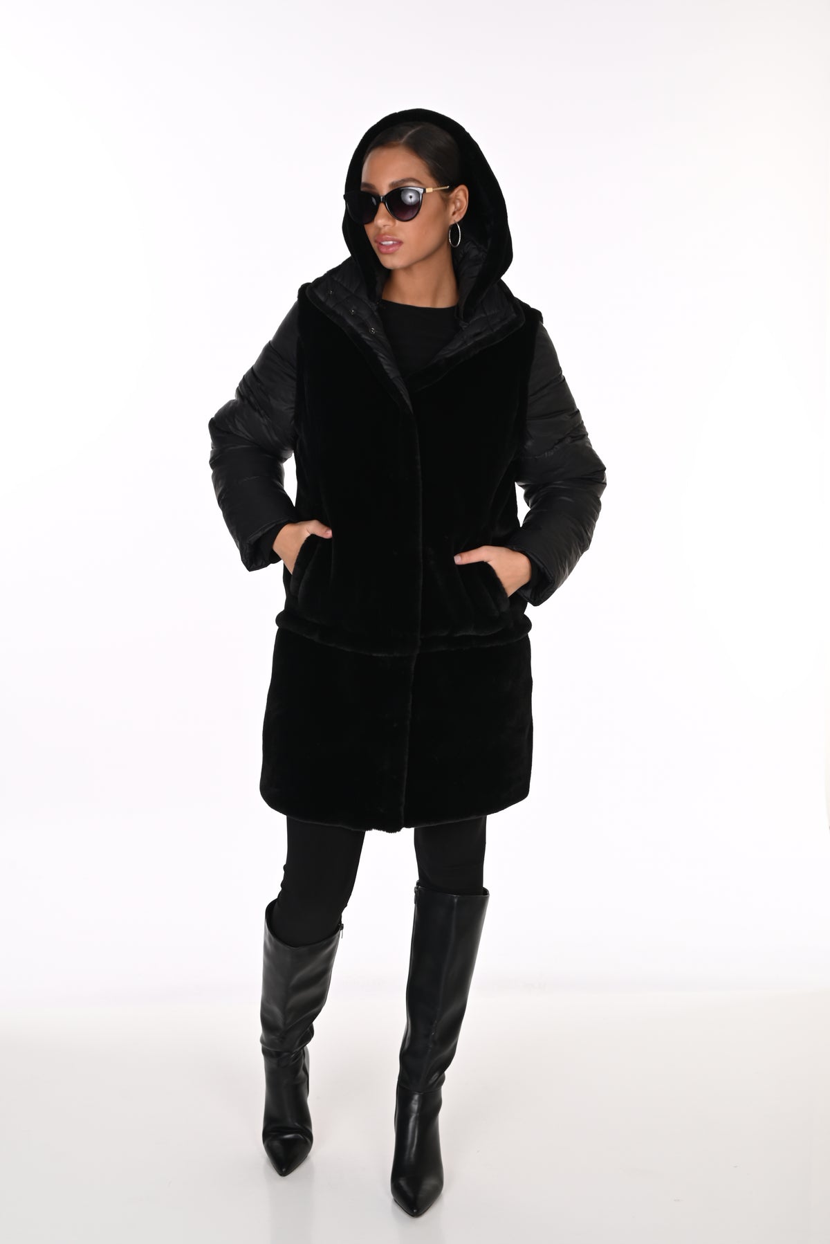 Reversible Multi Wear Faux Fur Puffer Coat