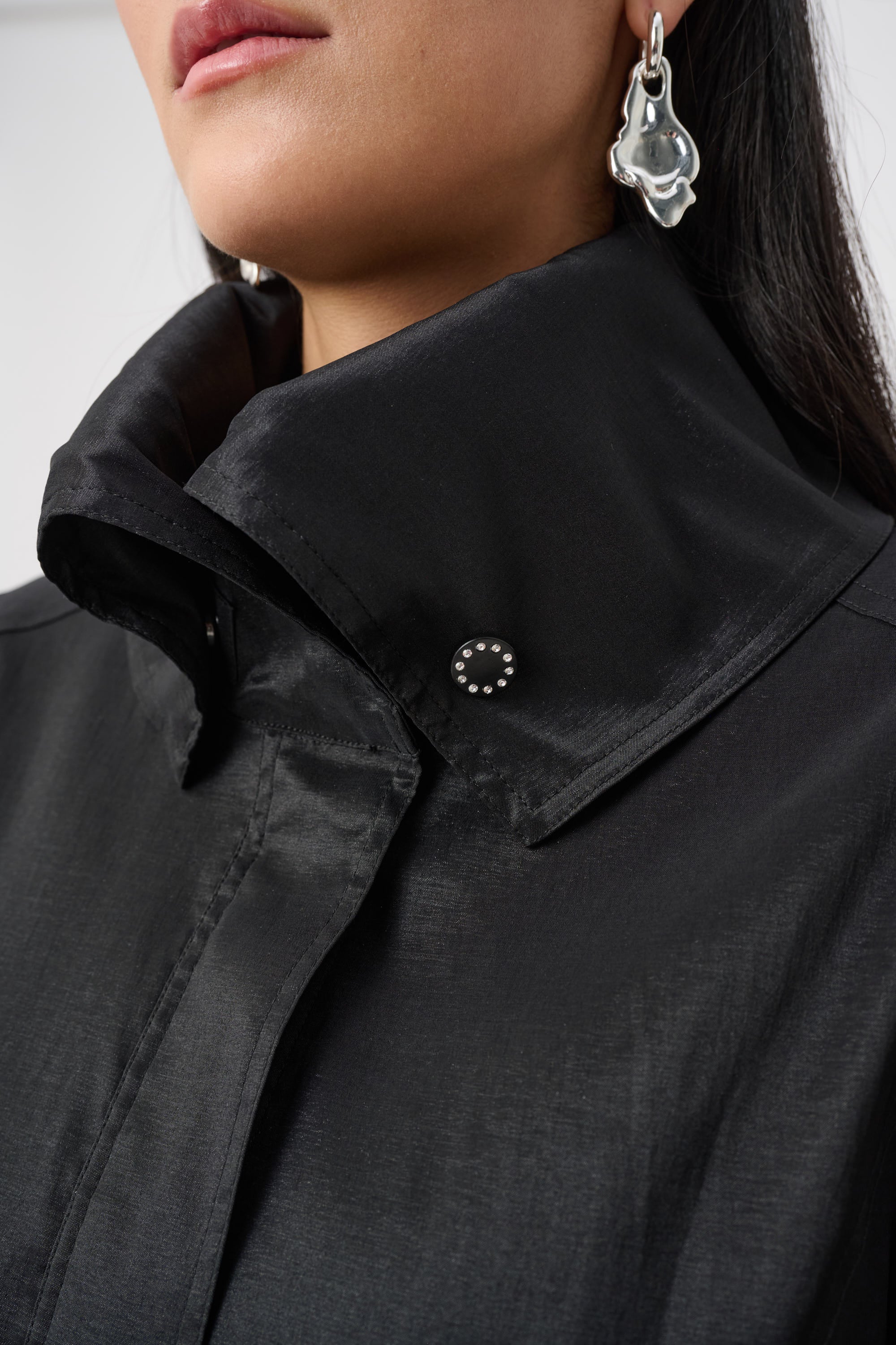 Taffeta Zip Front Bubble Hem Coat