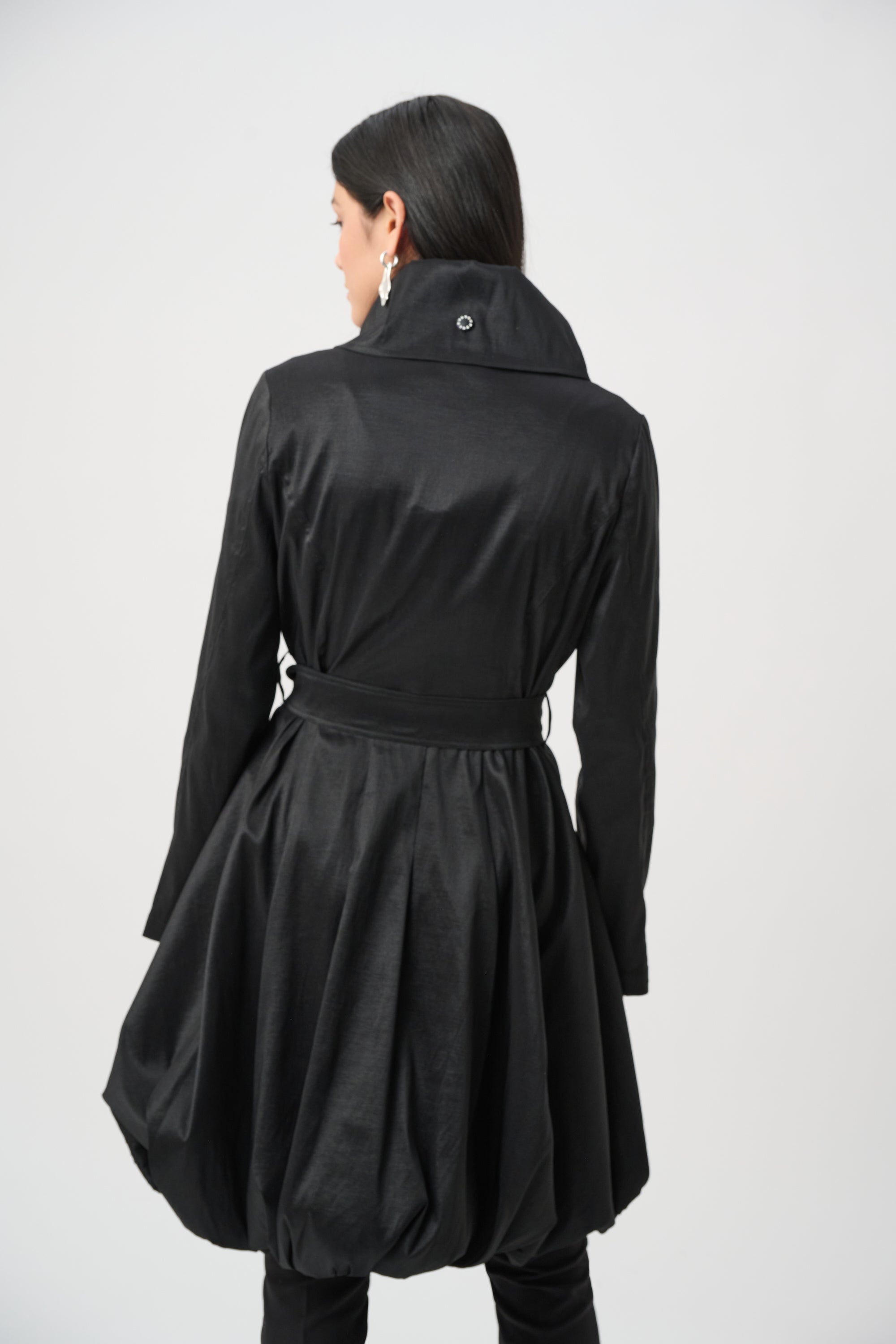 Taffeta Zip Front Bubble Hem Coat