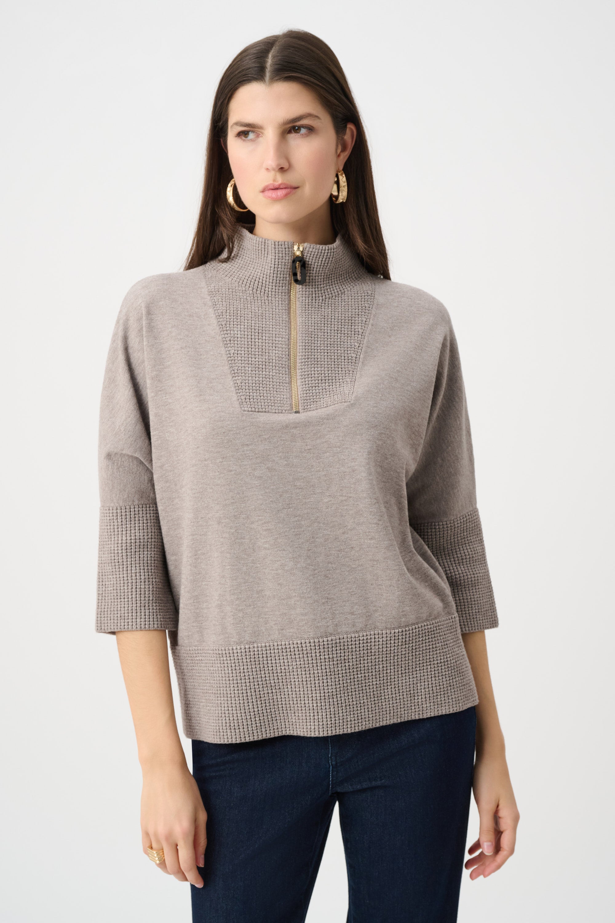 Mock Neck Melange Knit Sweater