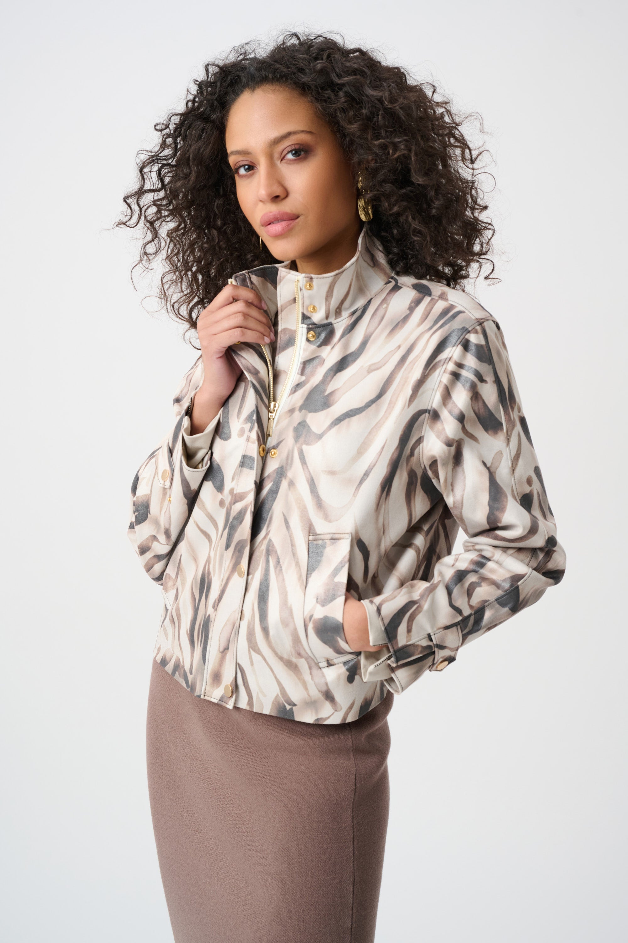 Abstract Print Faux Suede Jacket