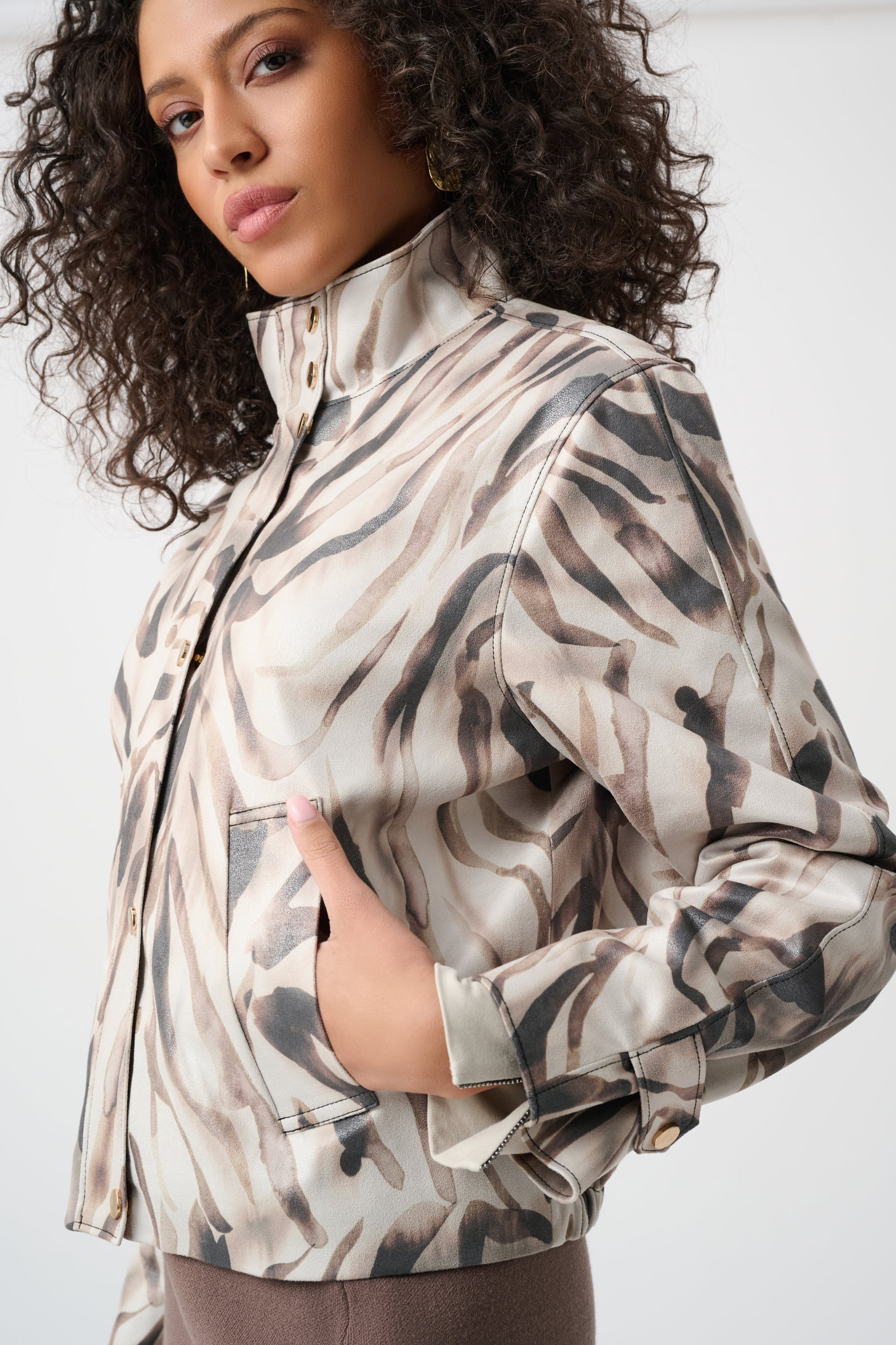 Abstract Print Faux Suede Jacket