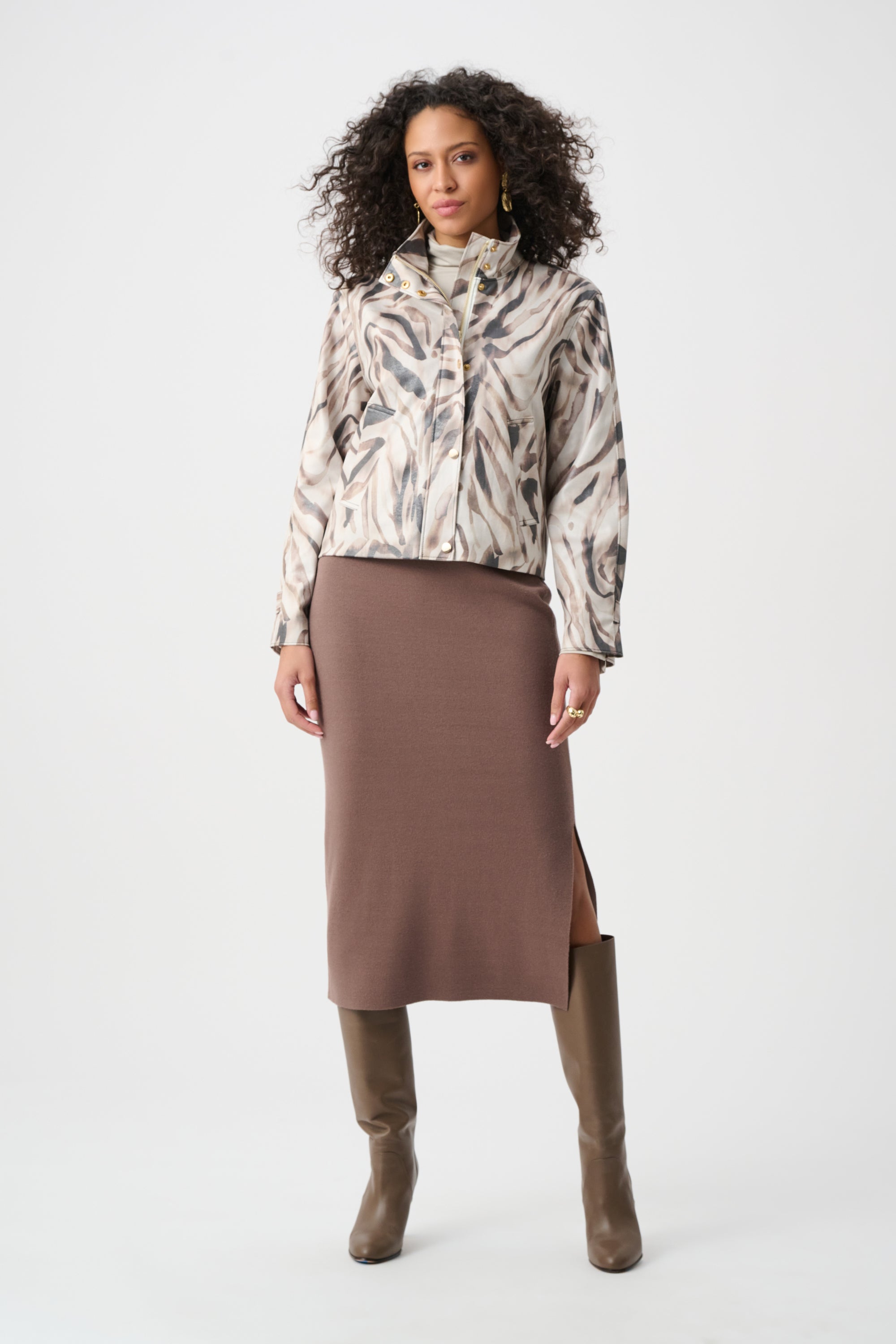 Abstract Print Faux Suede Jacket