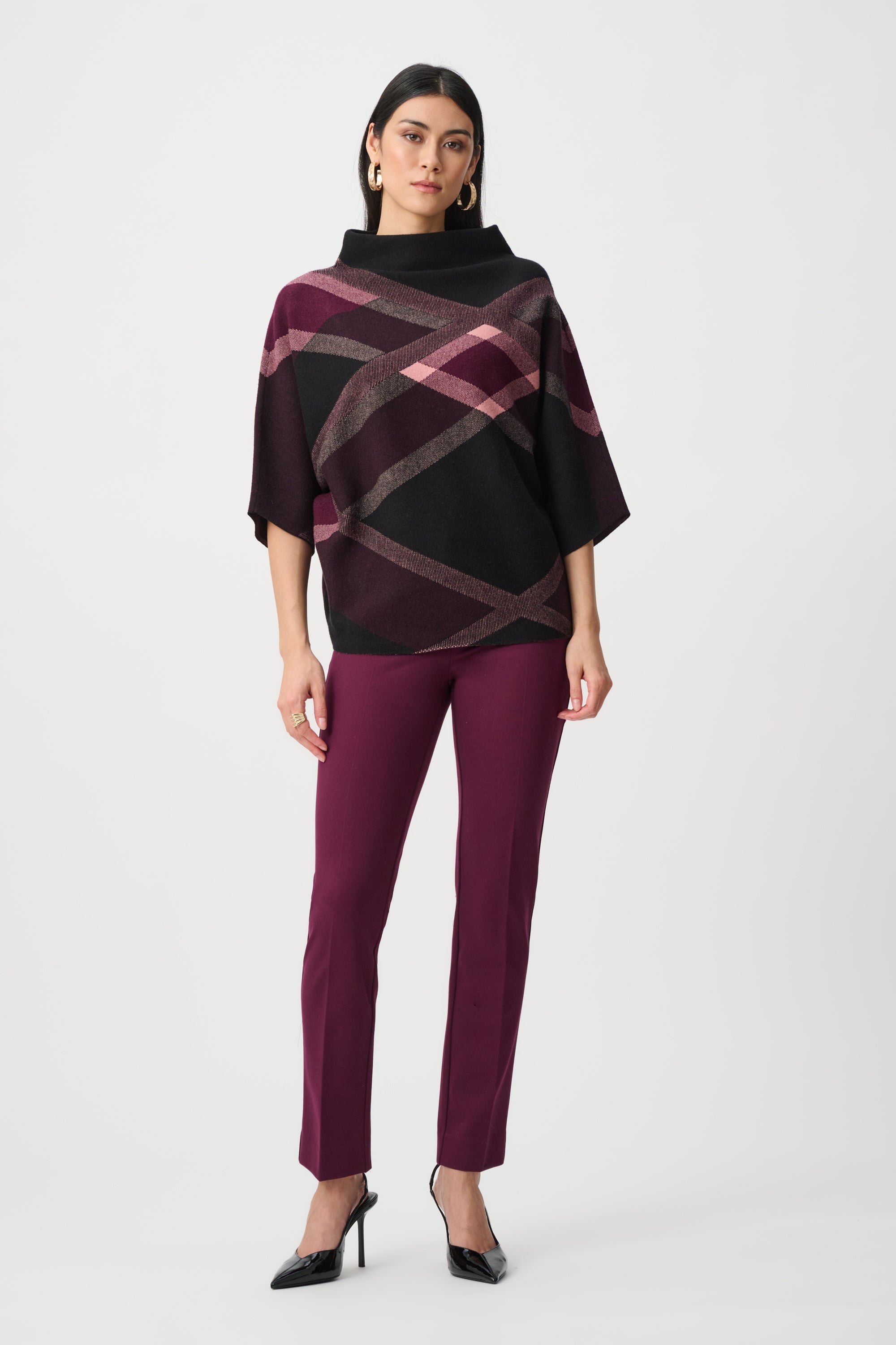 Geometric Knit Funnel Neck Top
