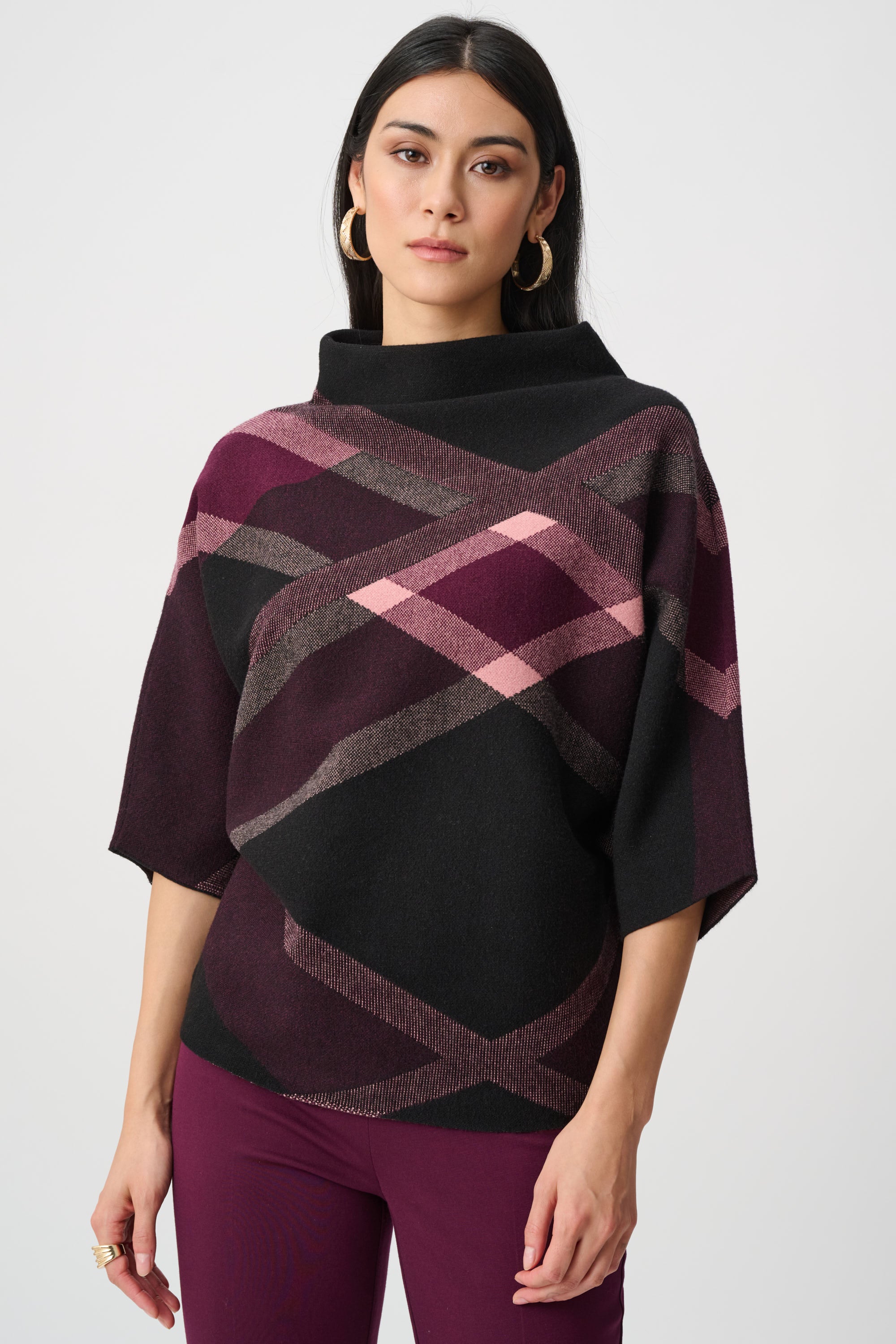 Geometric Knit Funnel Neck Top