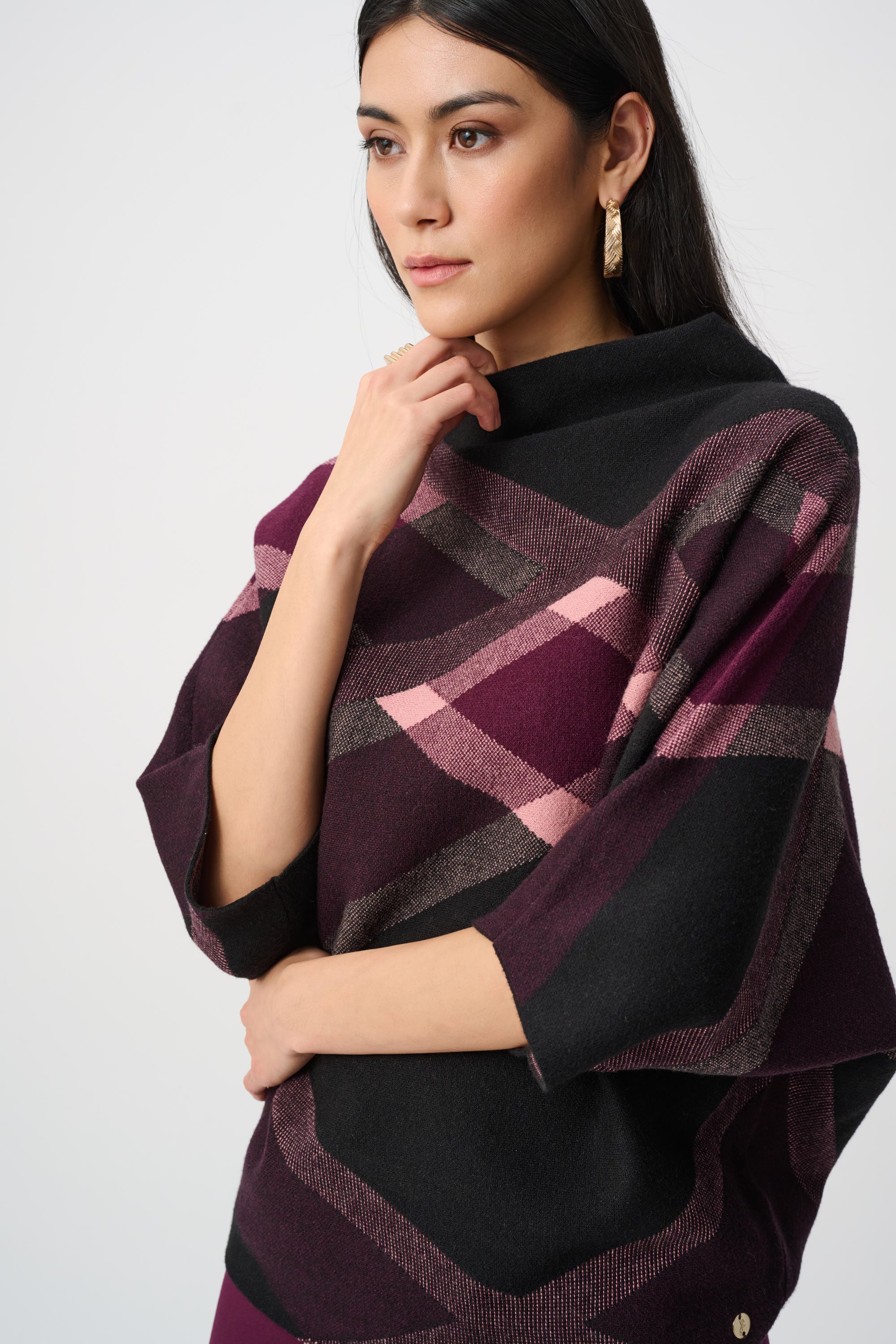 Geometric Knit Funnel Neck Top