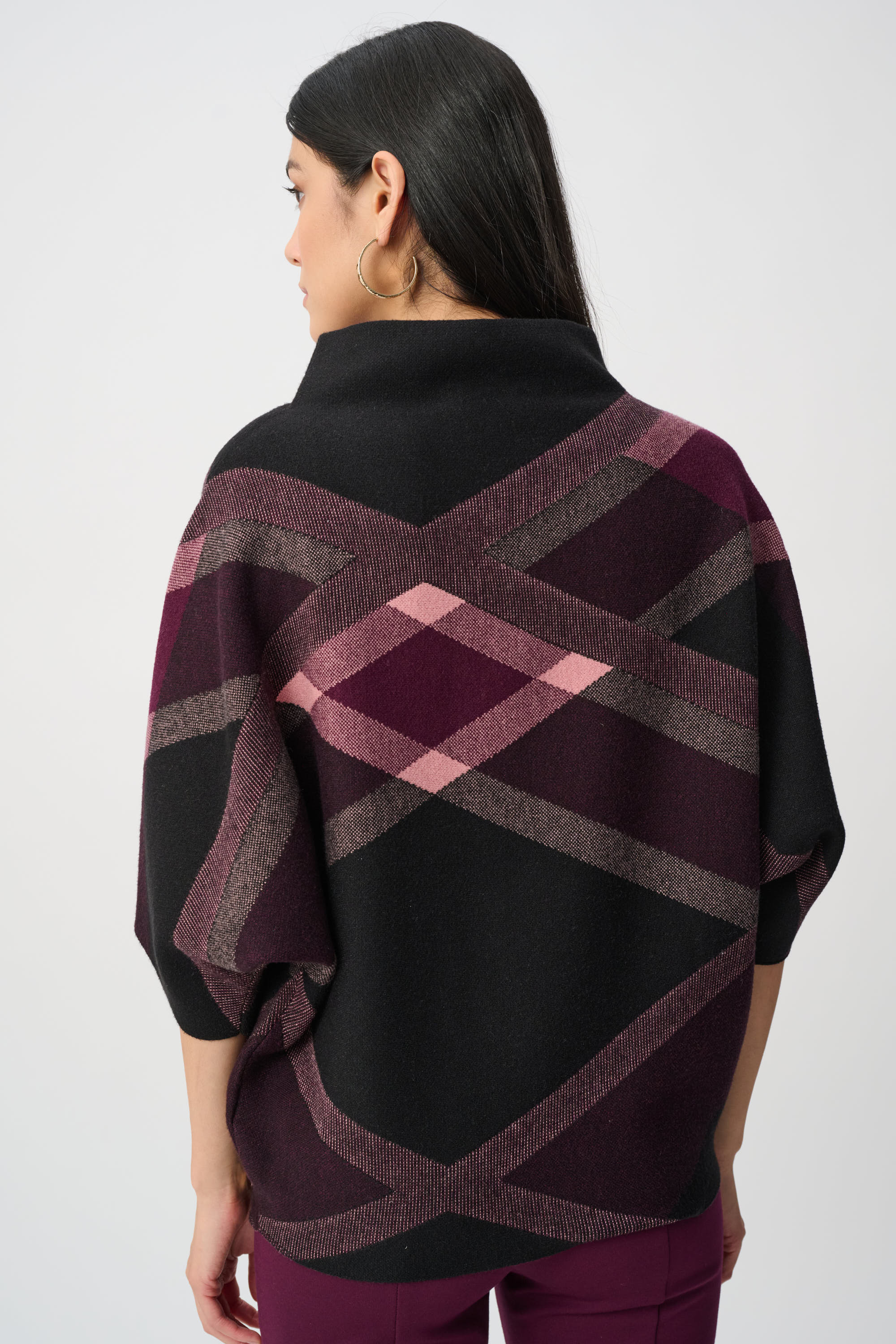 Geometric Knit Funnel Neck Top