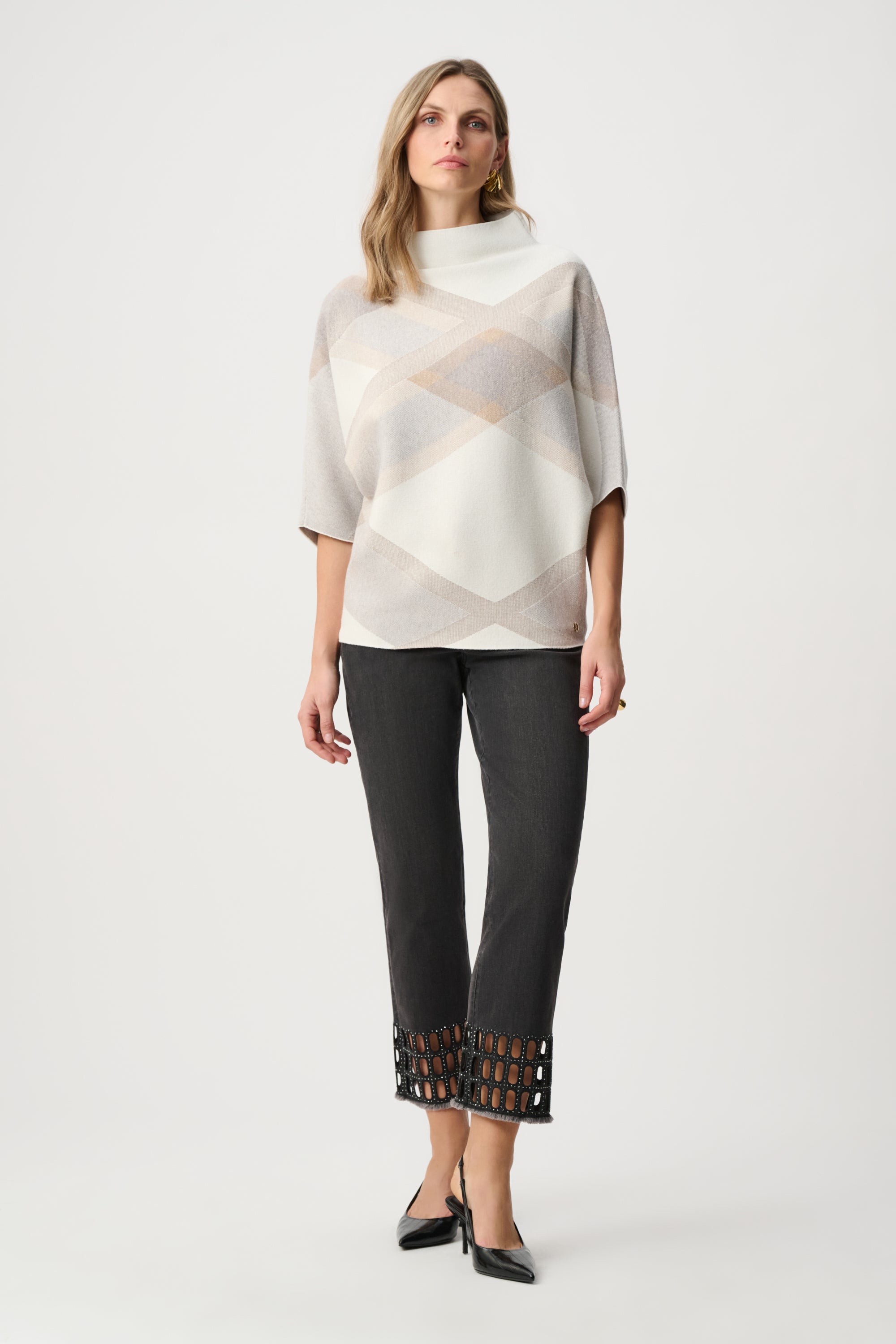 Geometric Knit Funnel Neck Top