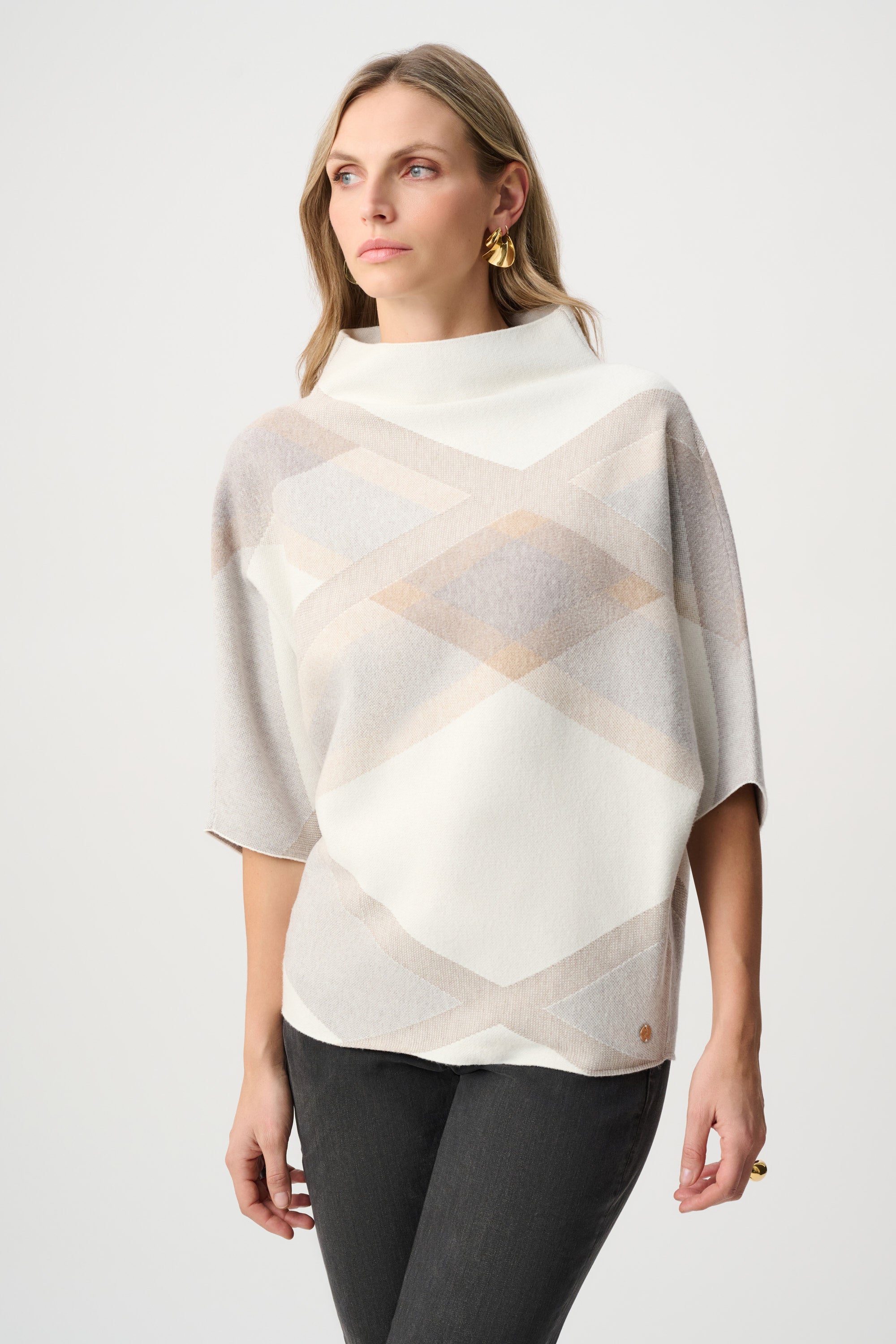 Geometric Knit Funnel Neck Top