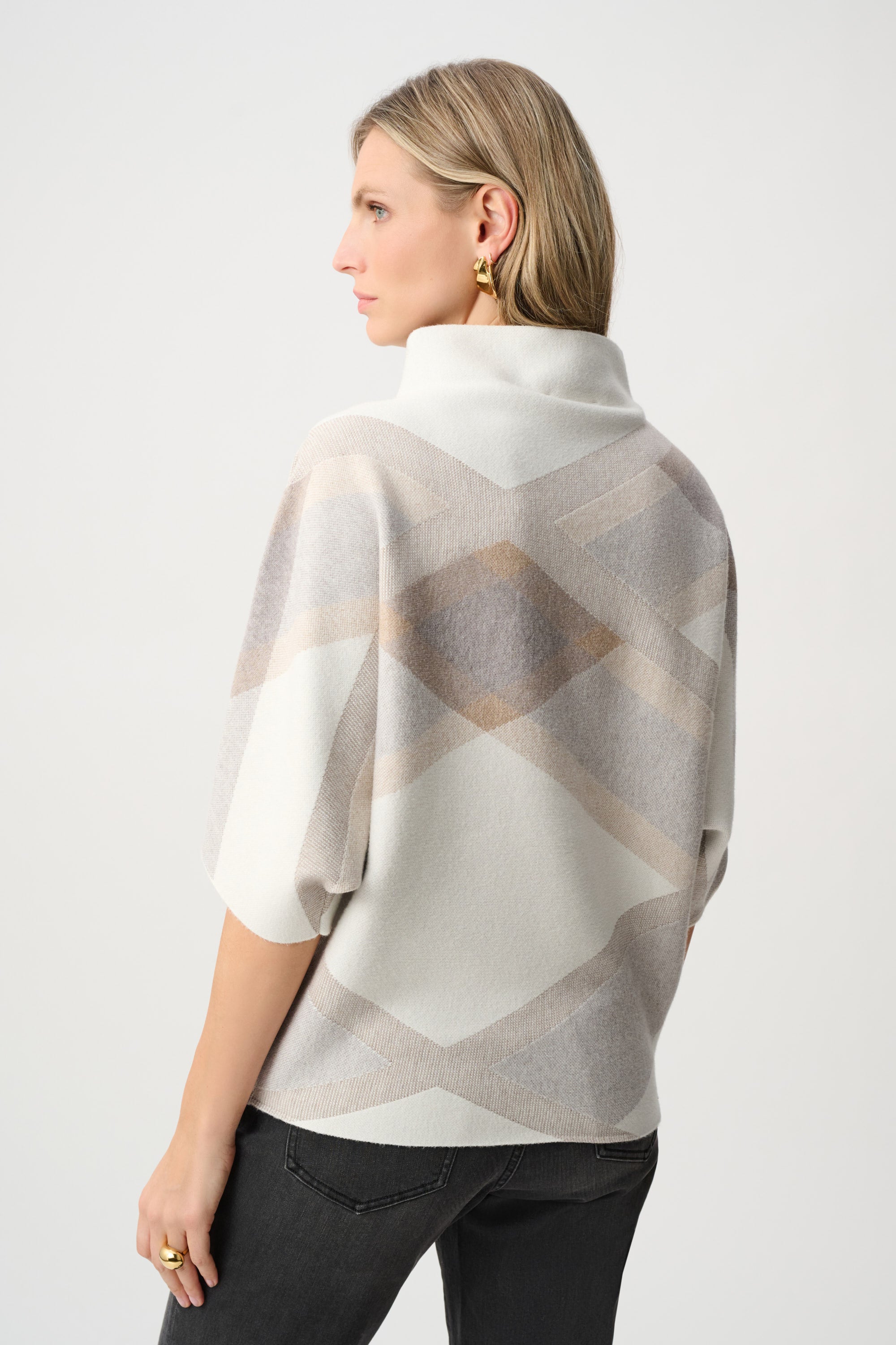 Geometric Knit Funnel Neck Top