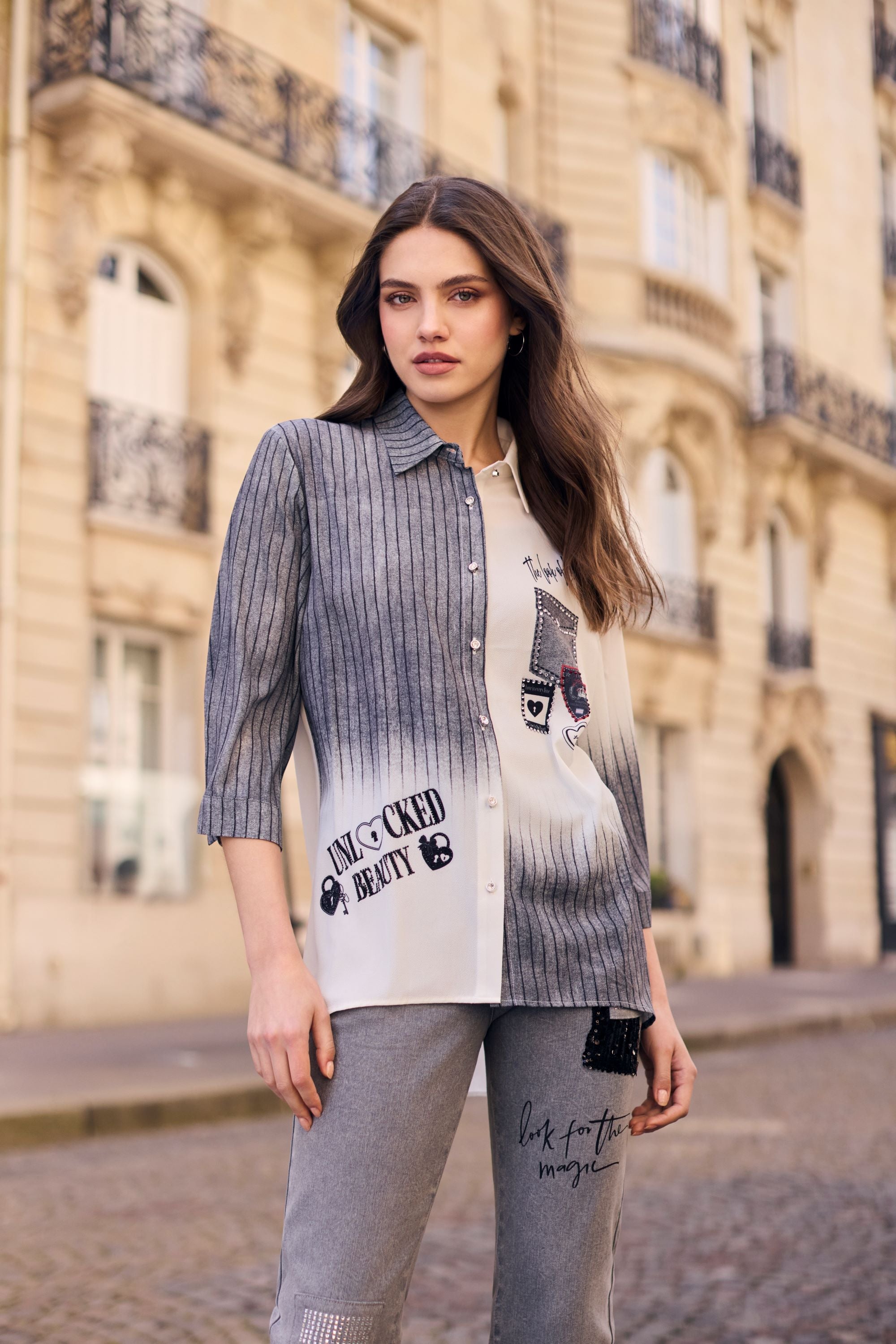 Stripe & Heart Print Shirt