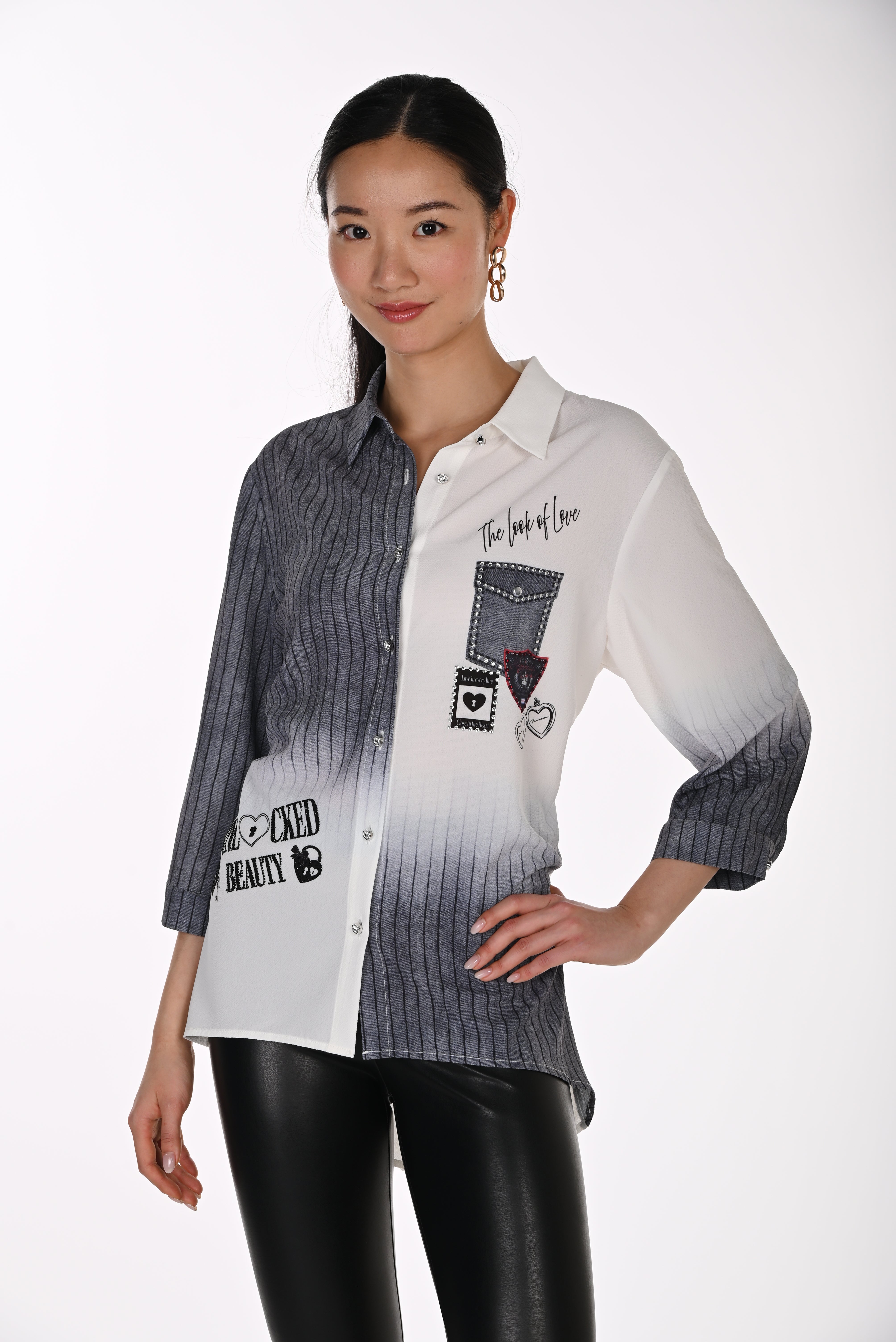 Stripe & Heart Print Shirt