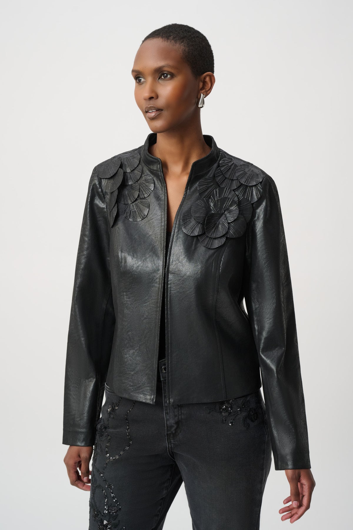 Faux Leather Applique Jacket