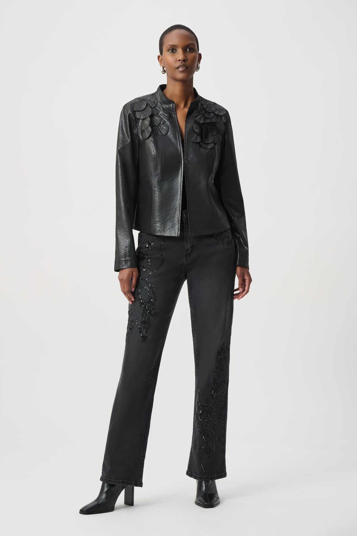 Faux Leather Applique Jacket