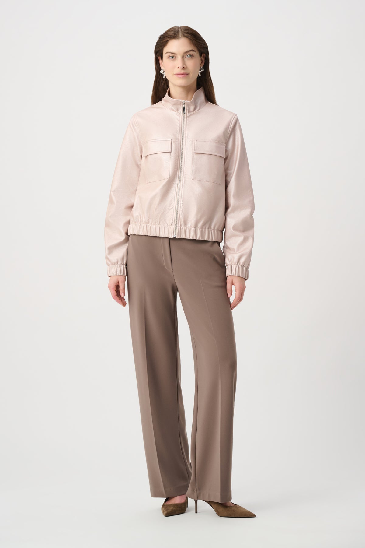 Faux Leather Zip Front Bomber Jacket