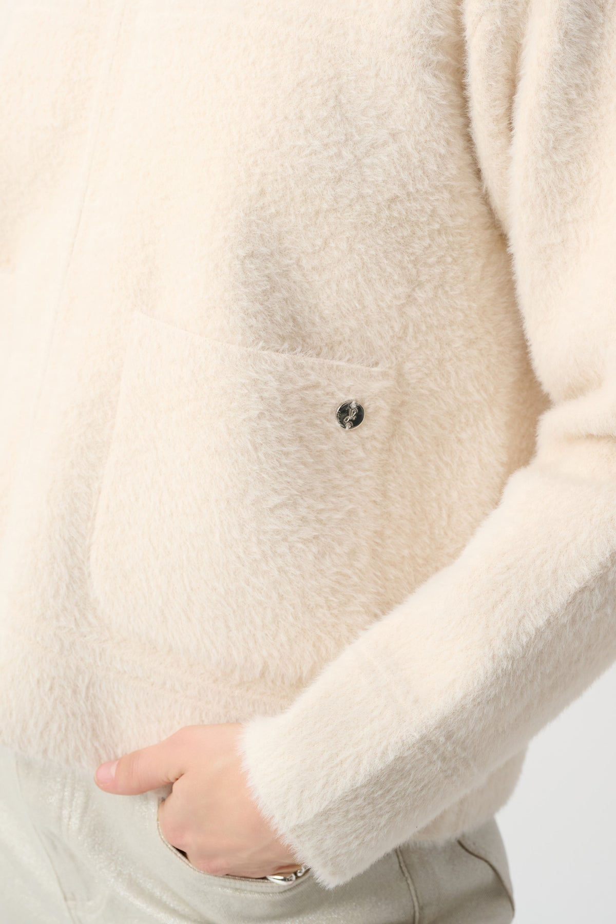 Faux Fur Collar Zip Front Knit Jacket