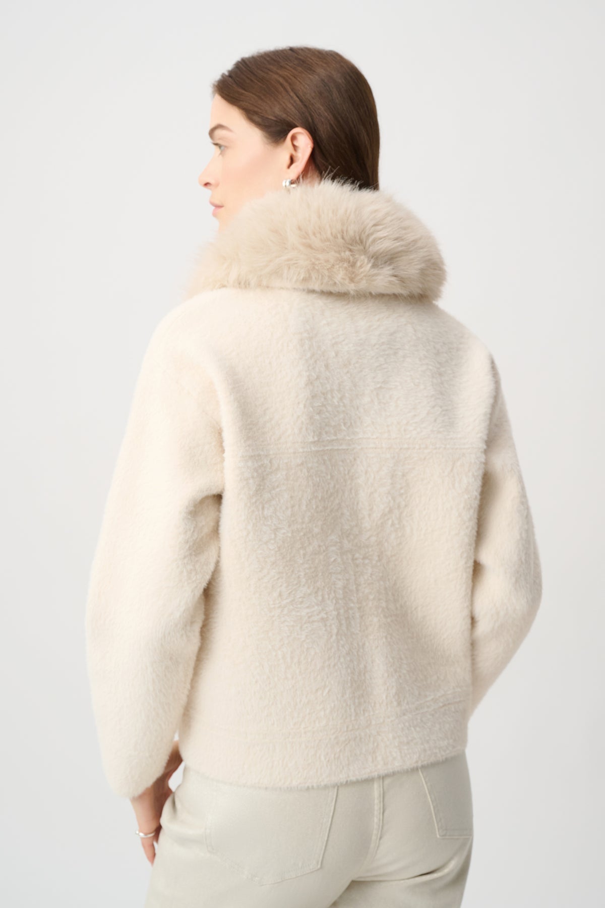 Faux Fur Collar Zip Front Knit Jacket
