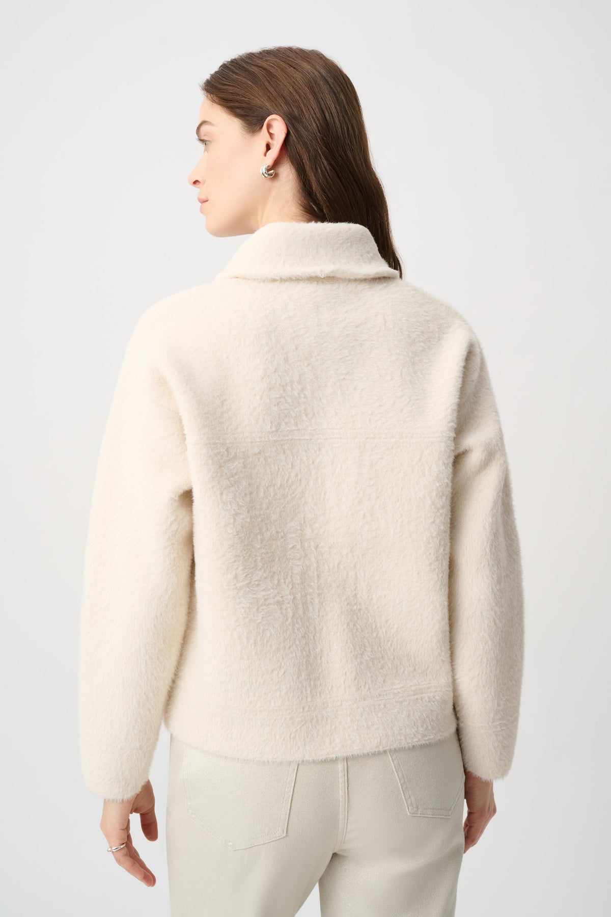 Faux Fur Collar Zip Front Knit Jacket
