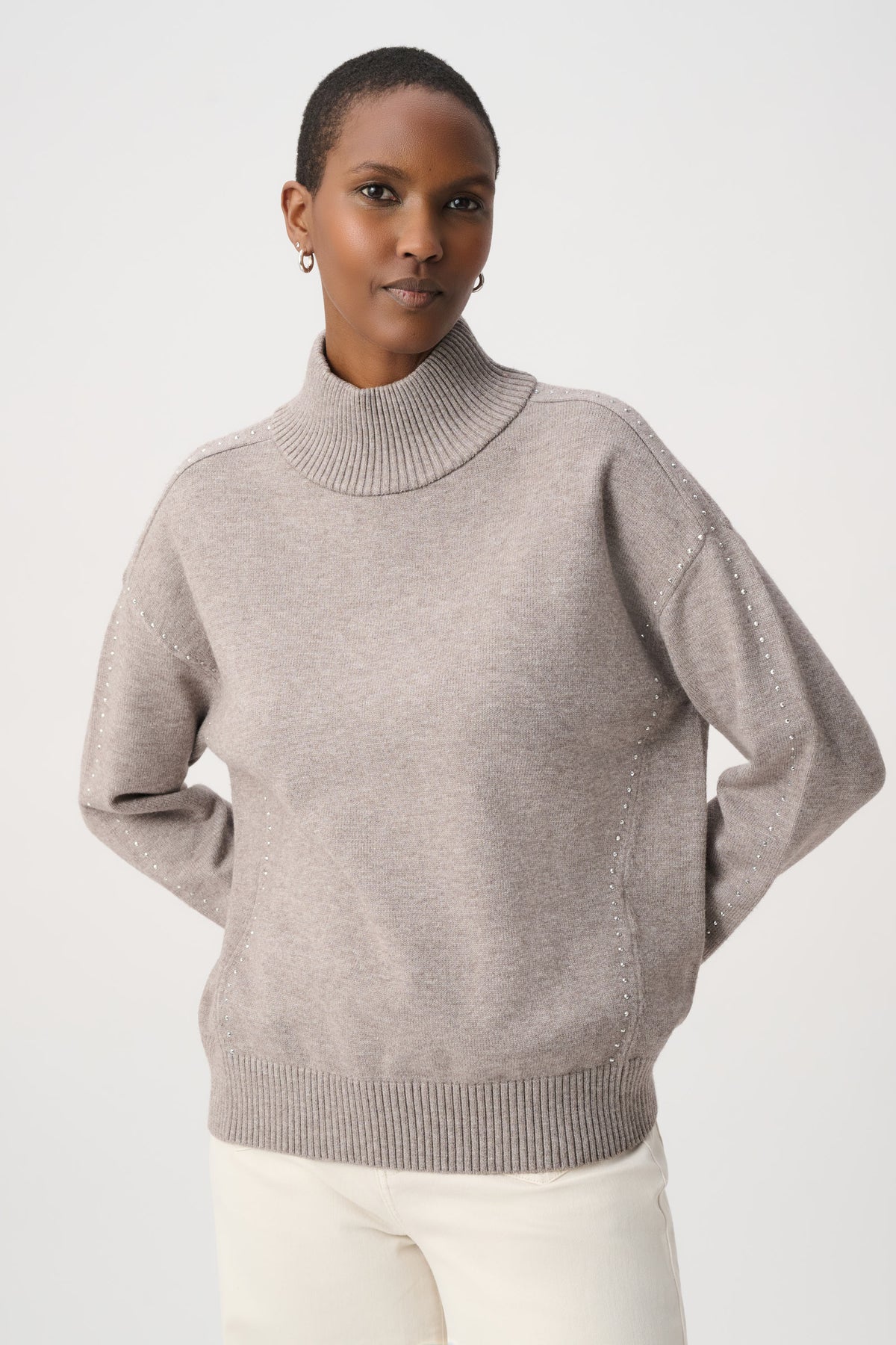 Turtle Neck Stud Trim Sweater