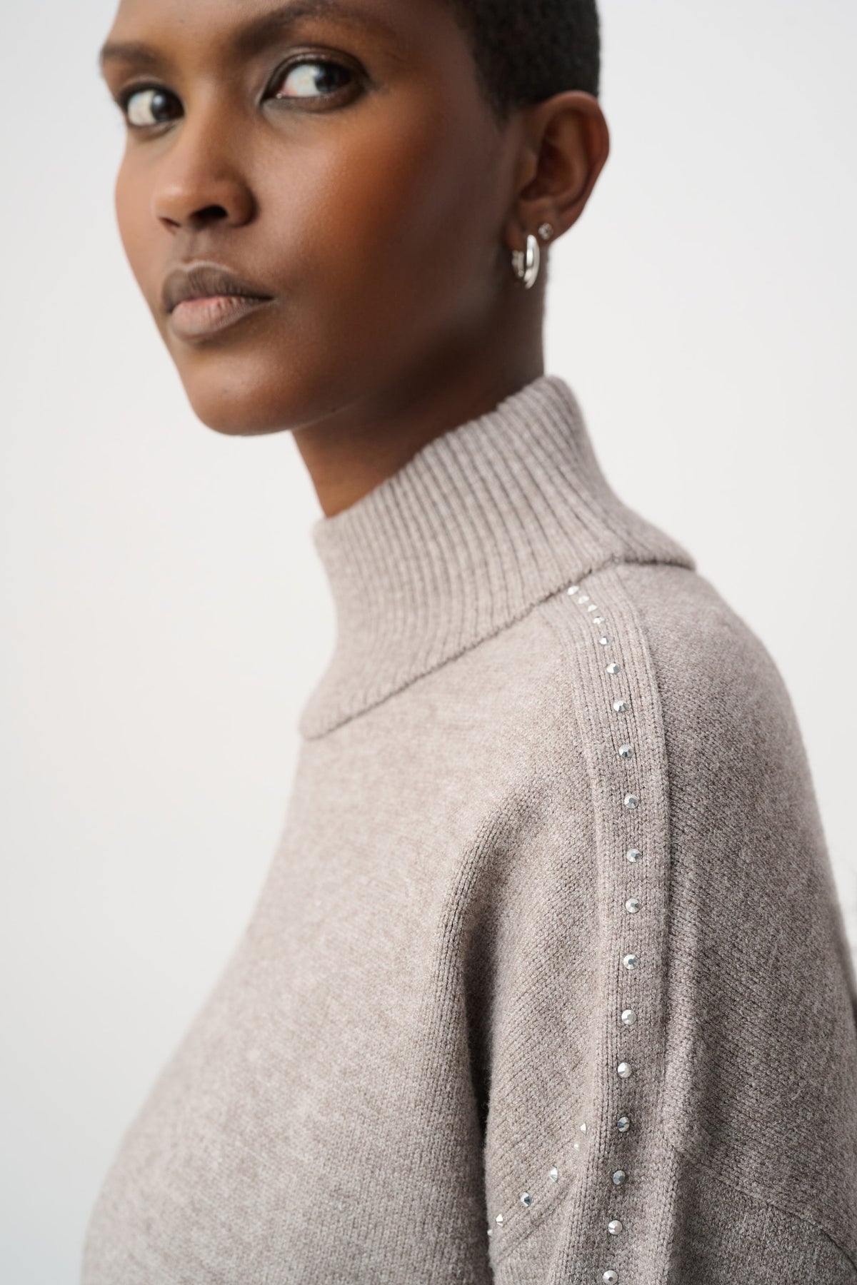 Turtle Neck Stud Trim Sweater