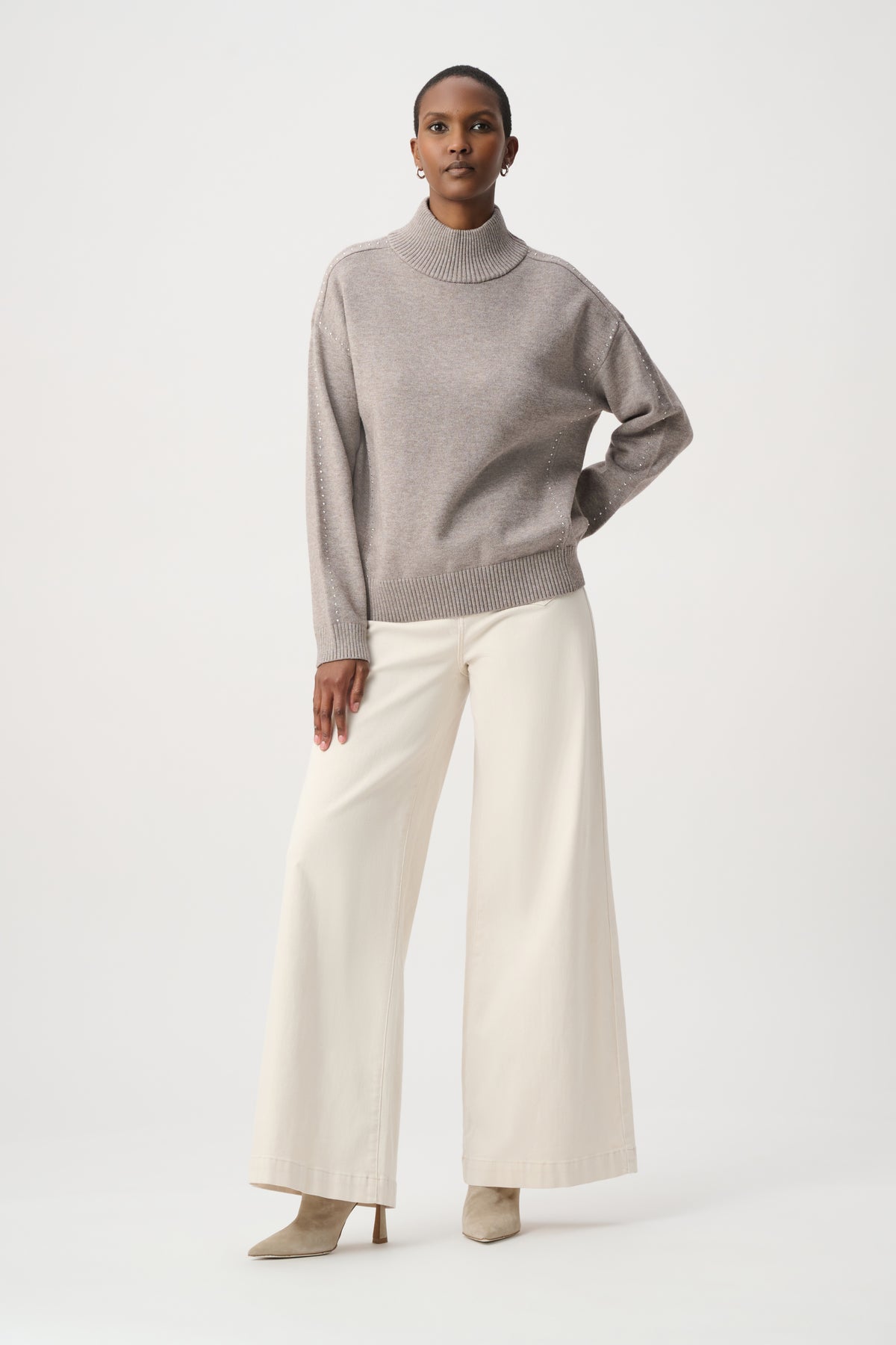 Turtle Neck Stud Trim Sweater