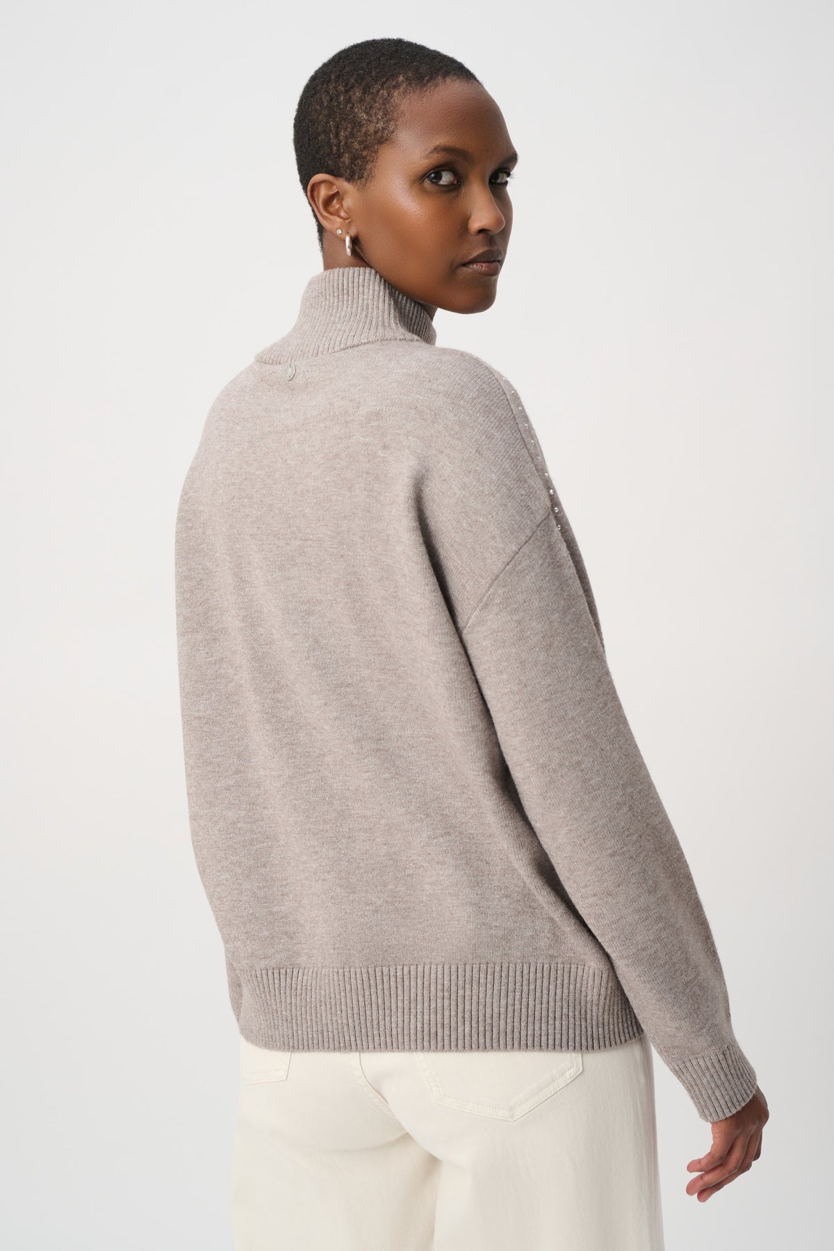 Turtle Neck Stud Trim Sweater