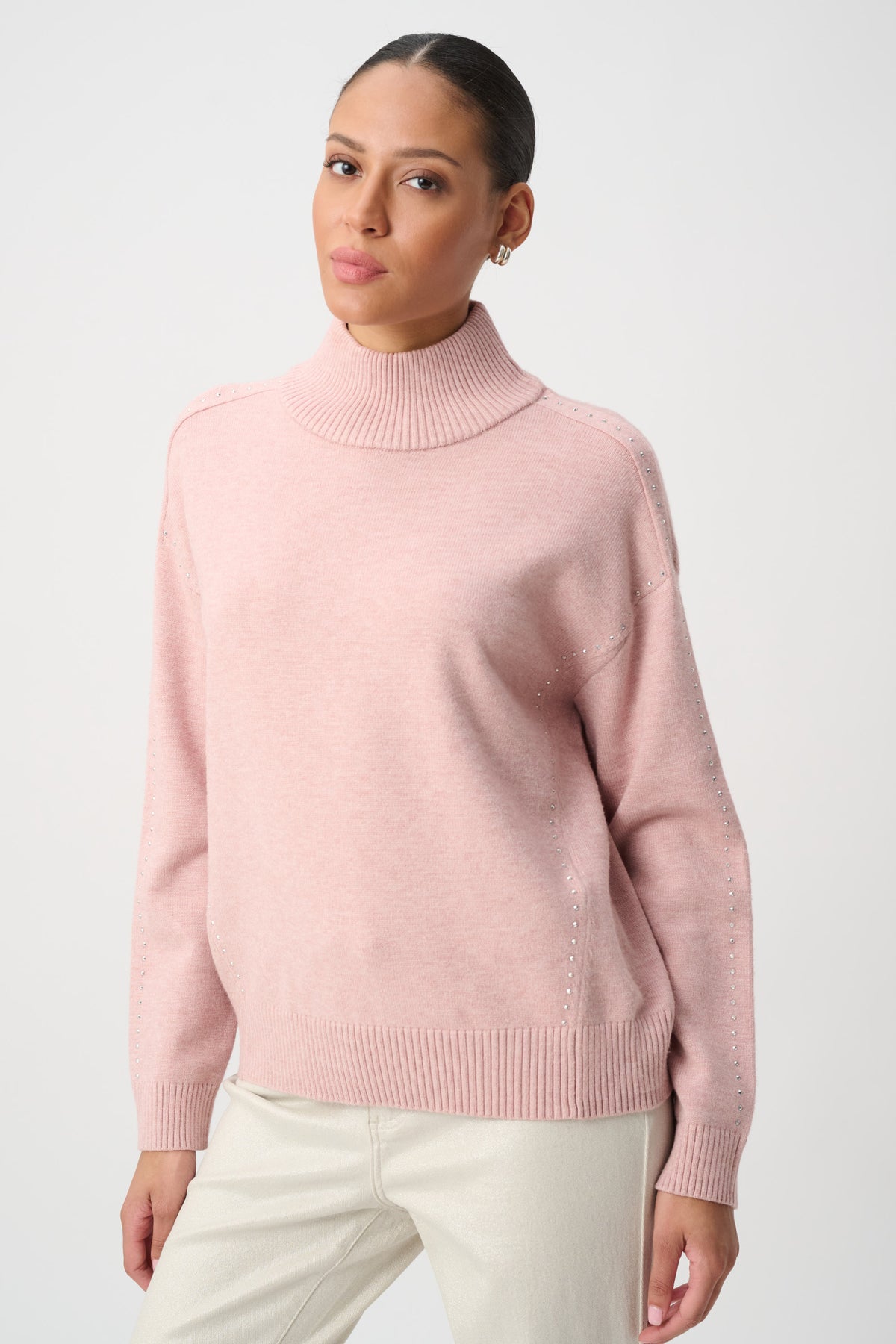 Turtle Neck Stud Trim Sweater