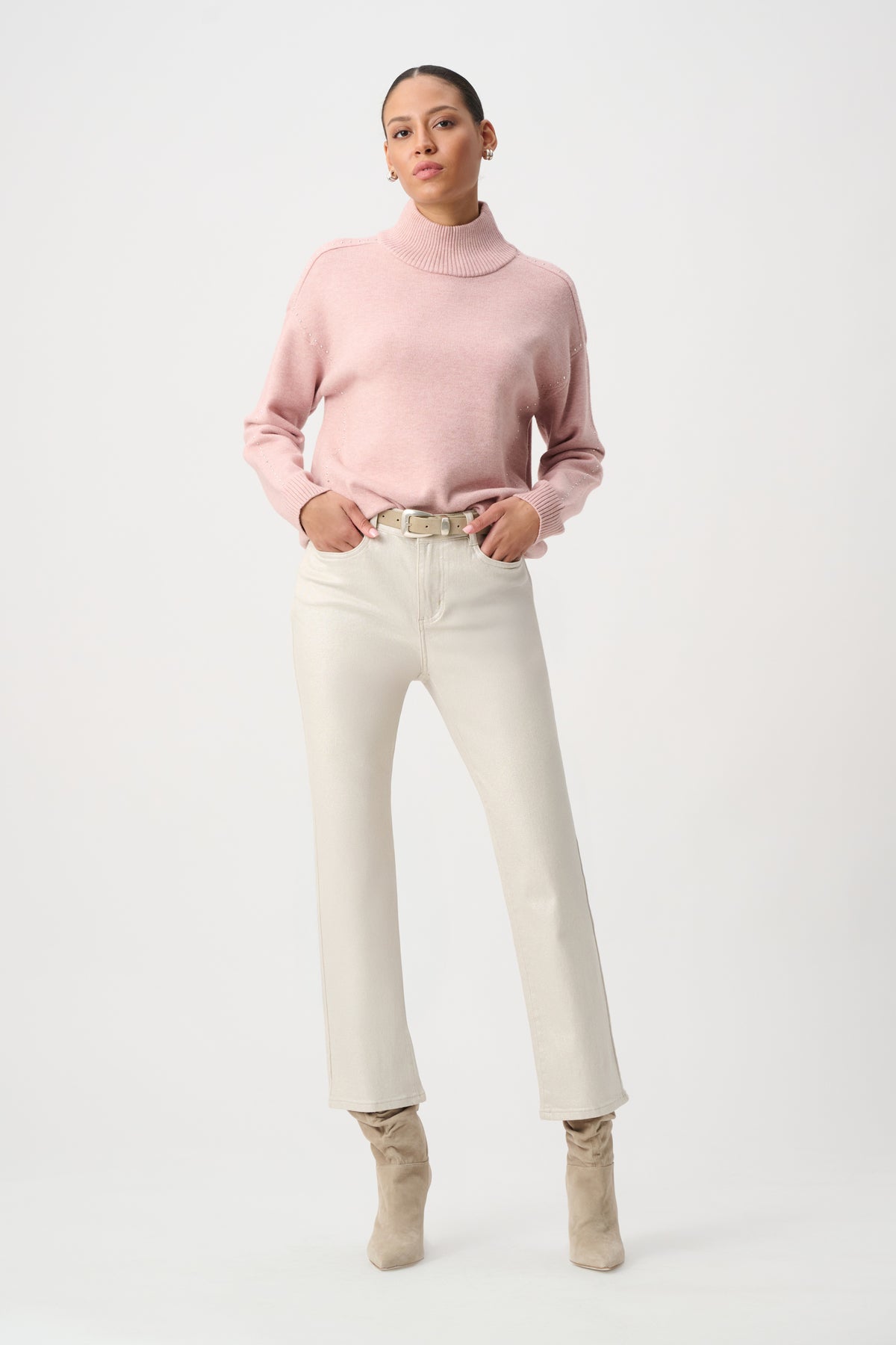 Turtle Neck Stud Trim Sweater