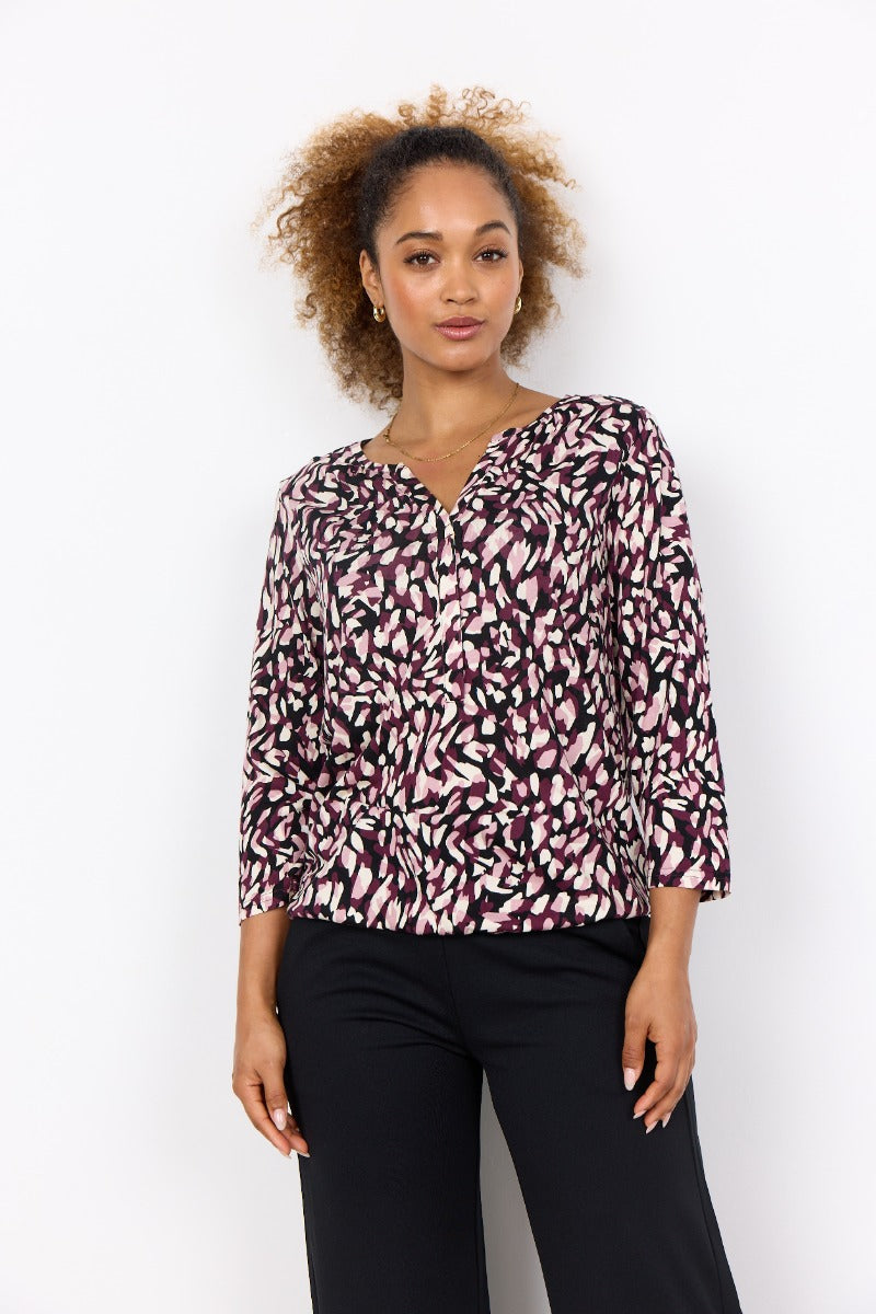 Abstract Print V-Neck Top