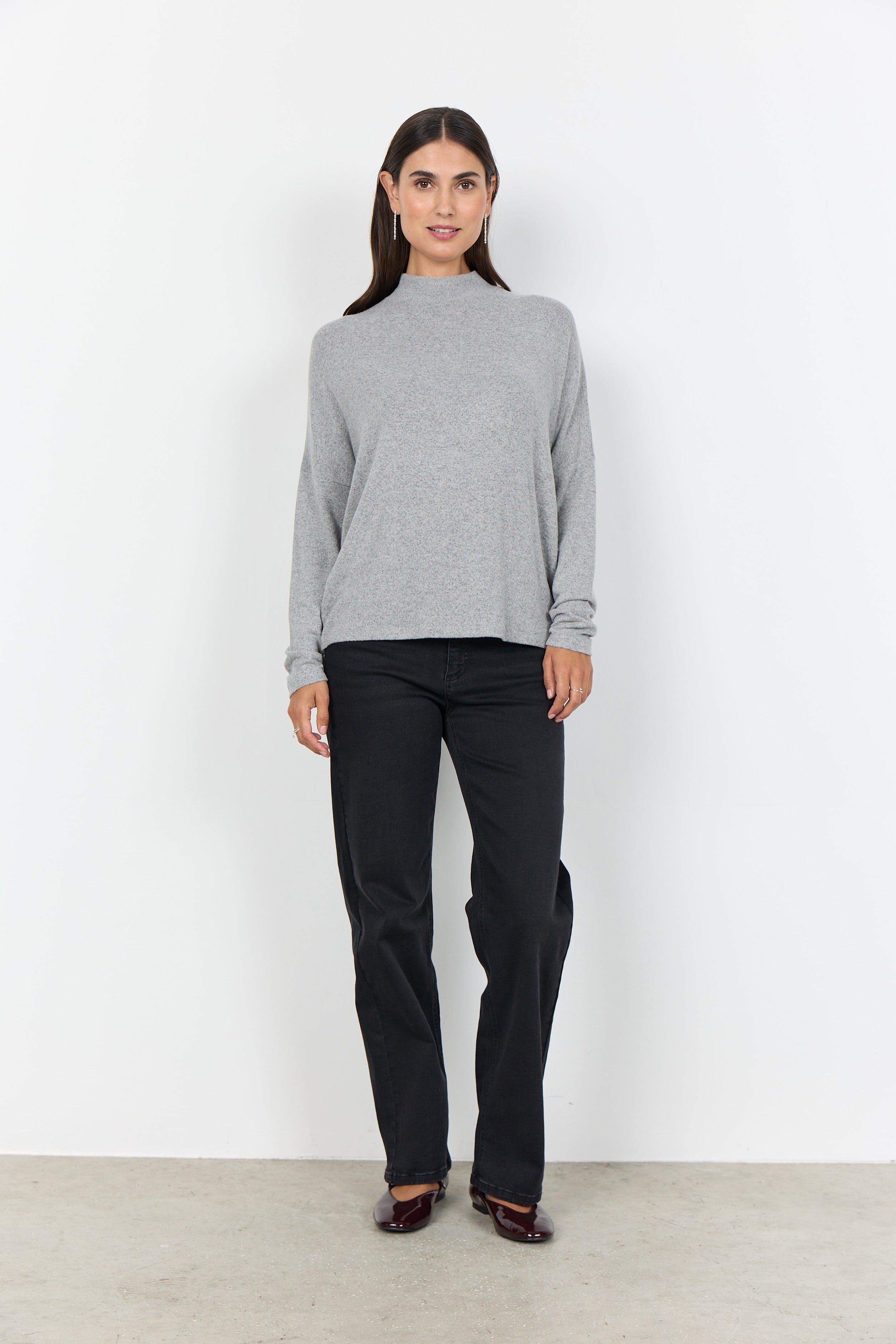 Melange Knit Mock Neck Top