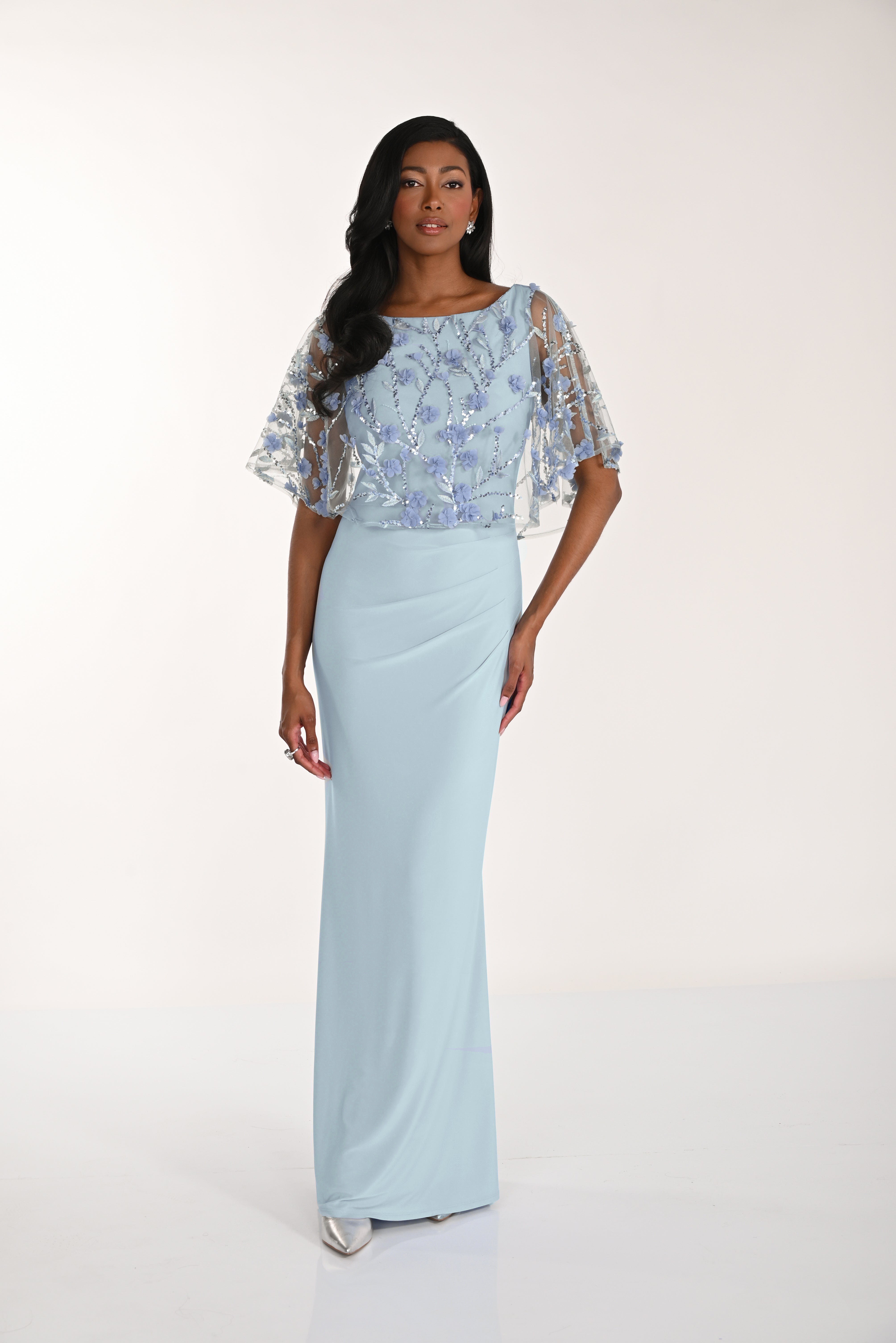Floral Embroidery Overlay Maxi Dress