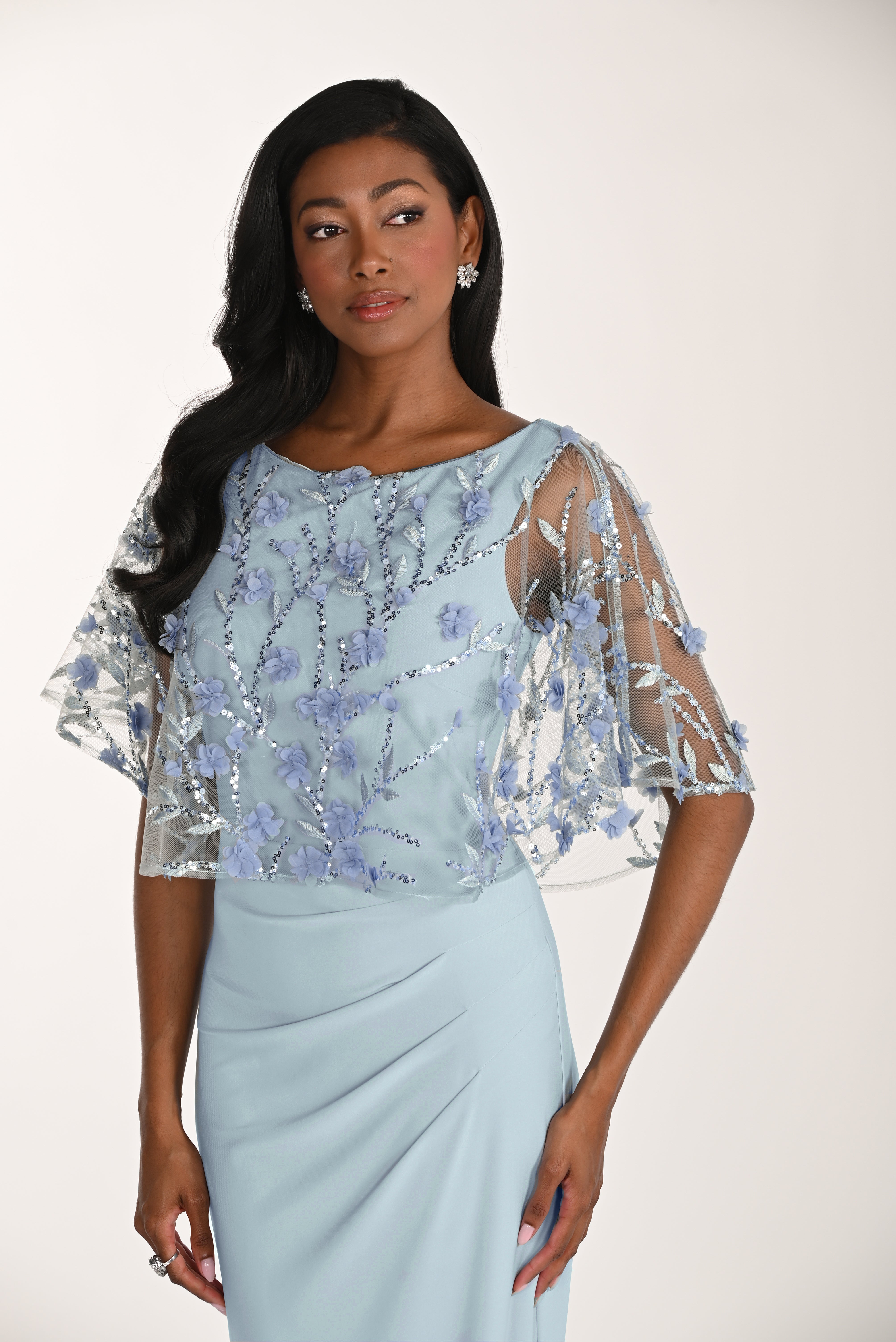 Floral Embroidery Overlay Maxi Dress