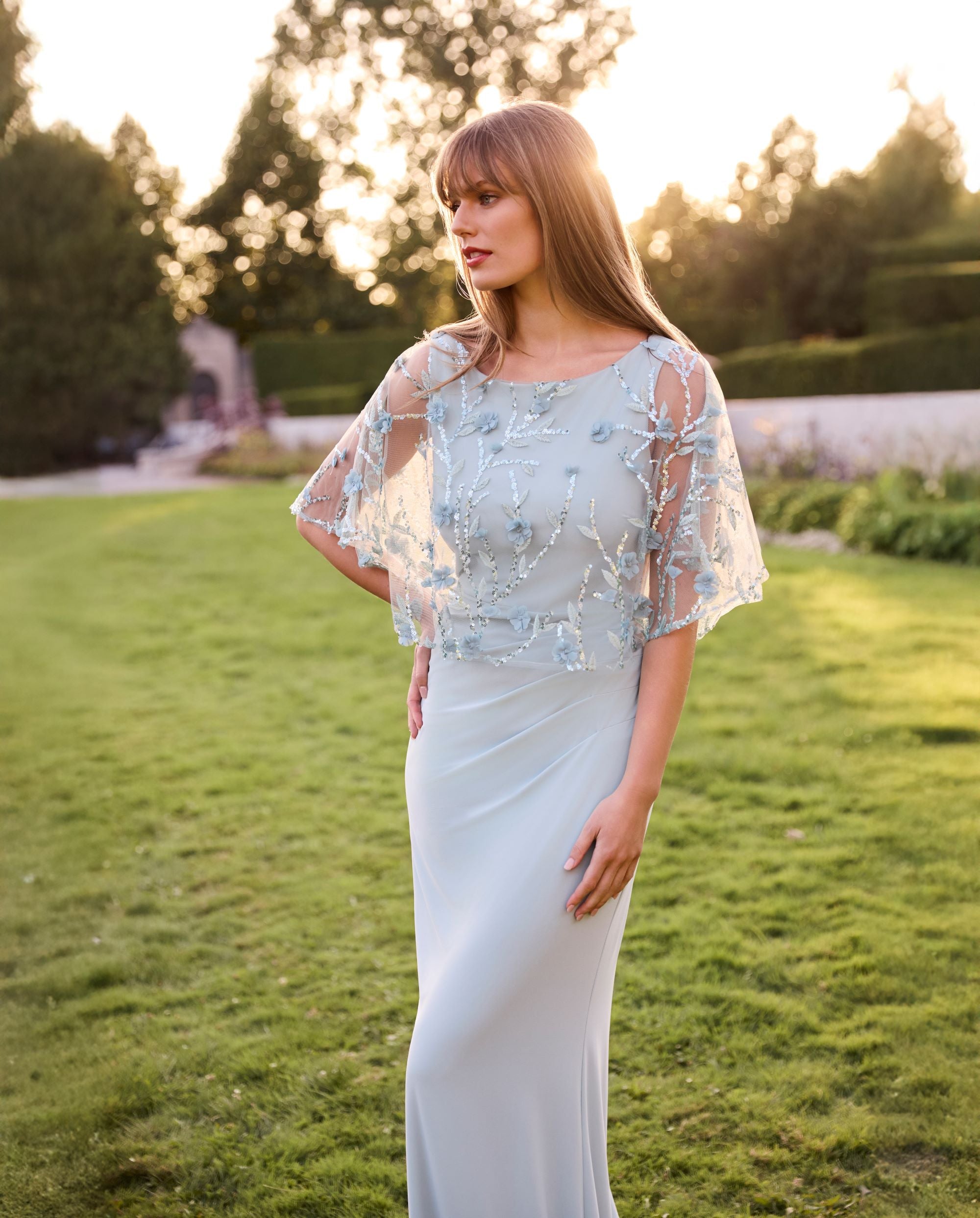 Floral Embroidery Overlay Maxi Dress