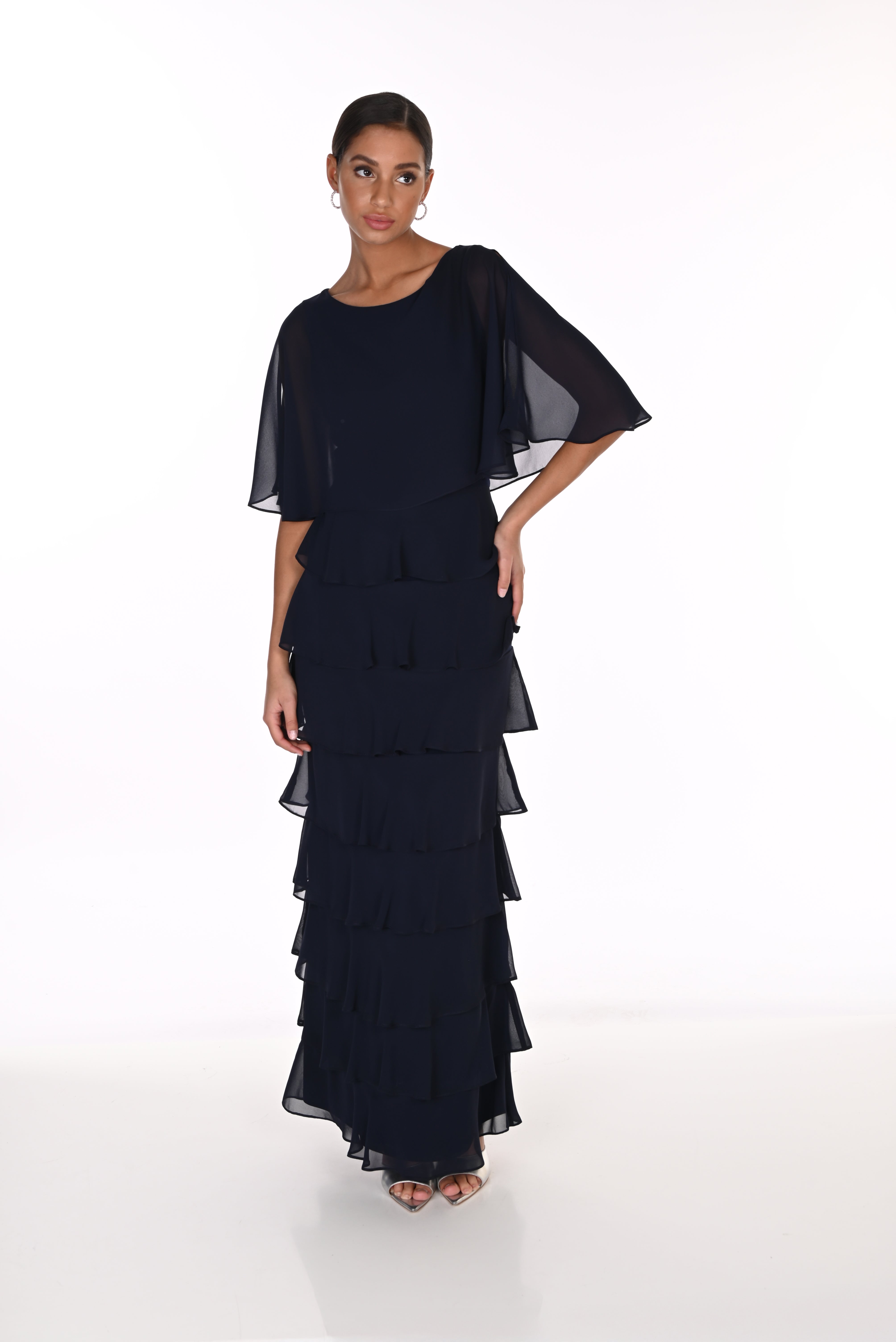Chiffon Overlay Tiered Maxi Dress