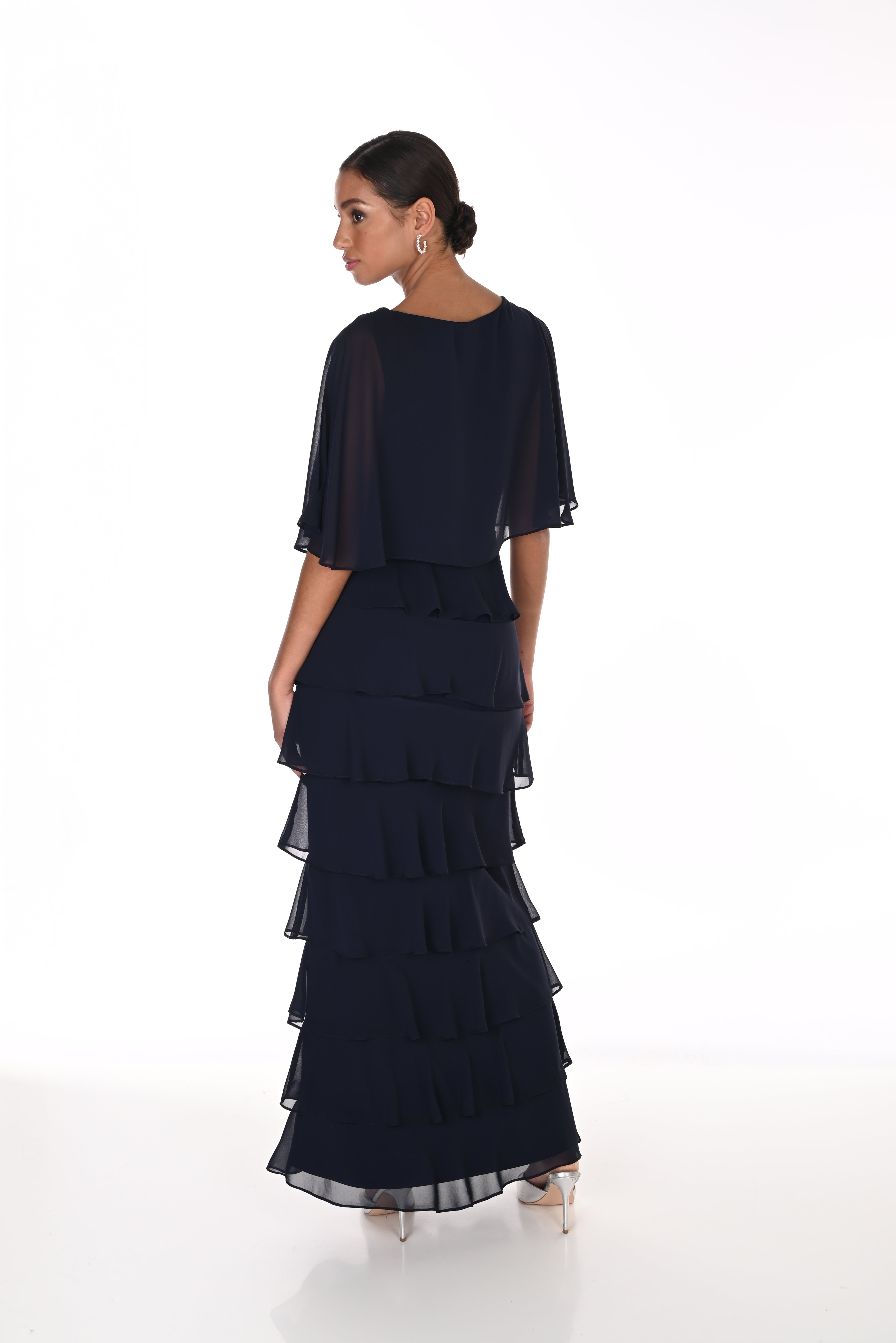 Chiffon Overlay Tiered Maxi Dress