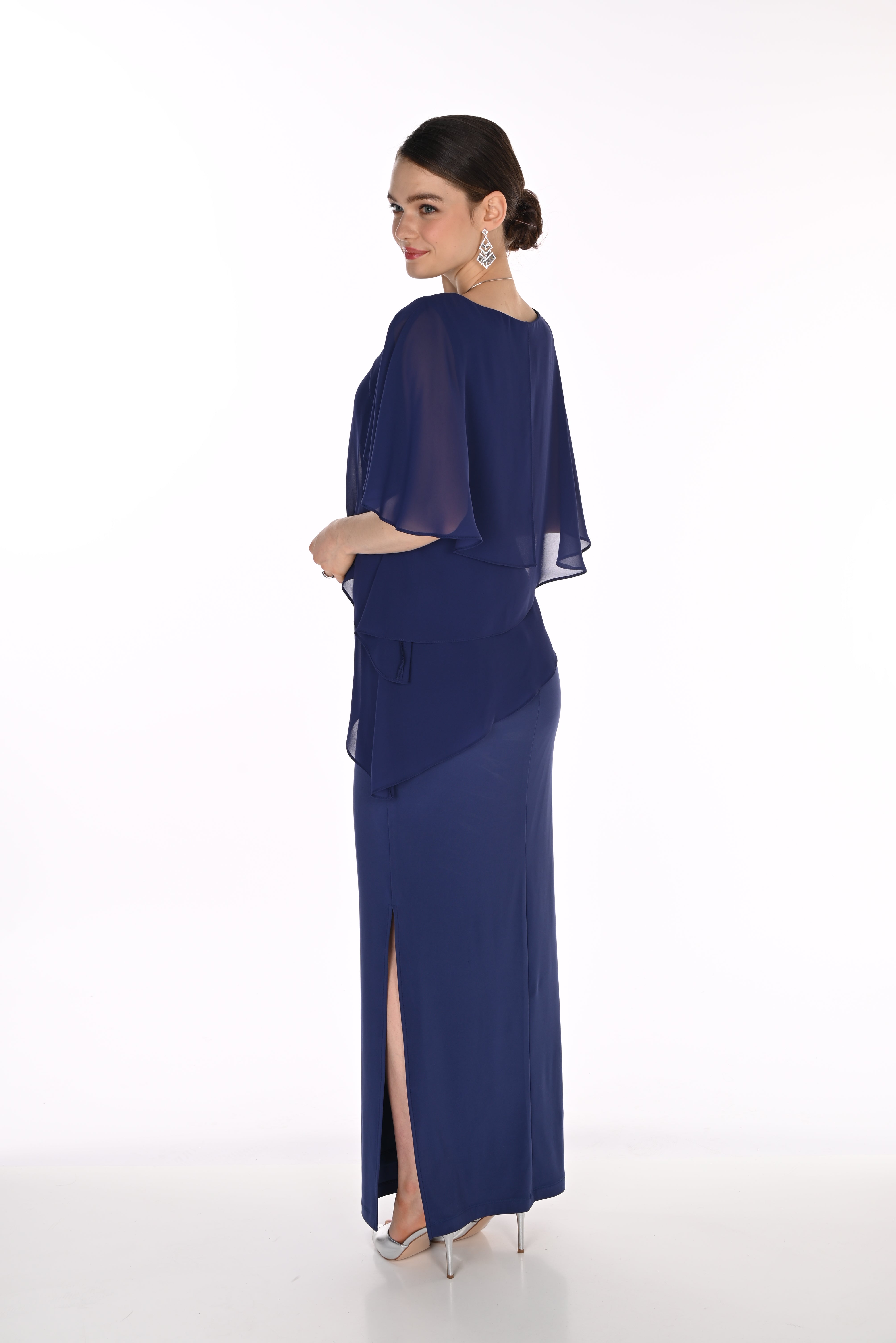 Chiffon Cape Tiered Maxi Dress