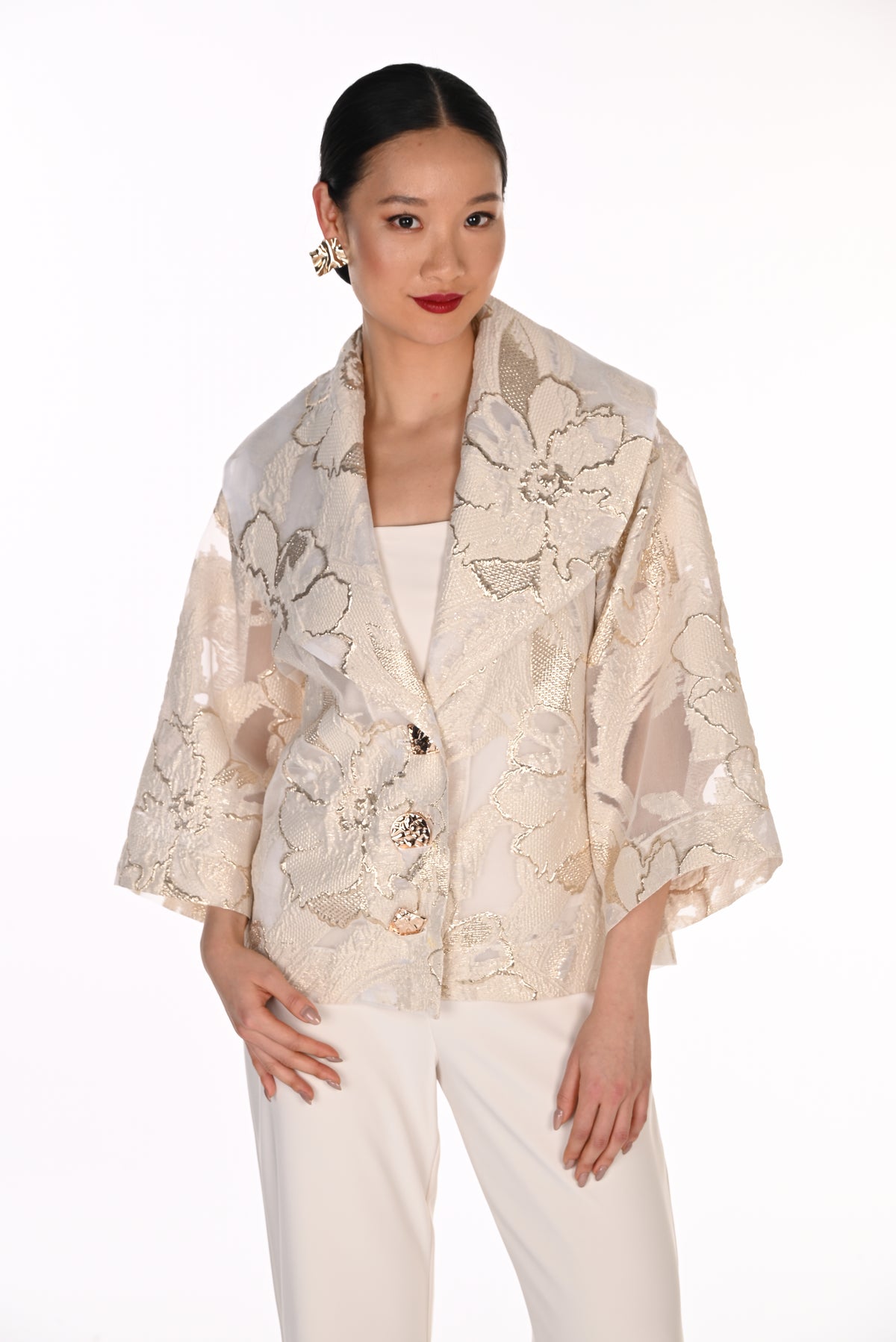 Flower Jacquard Organza Jacket