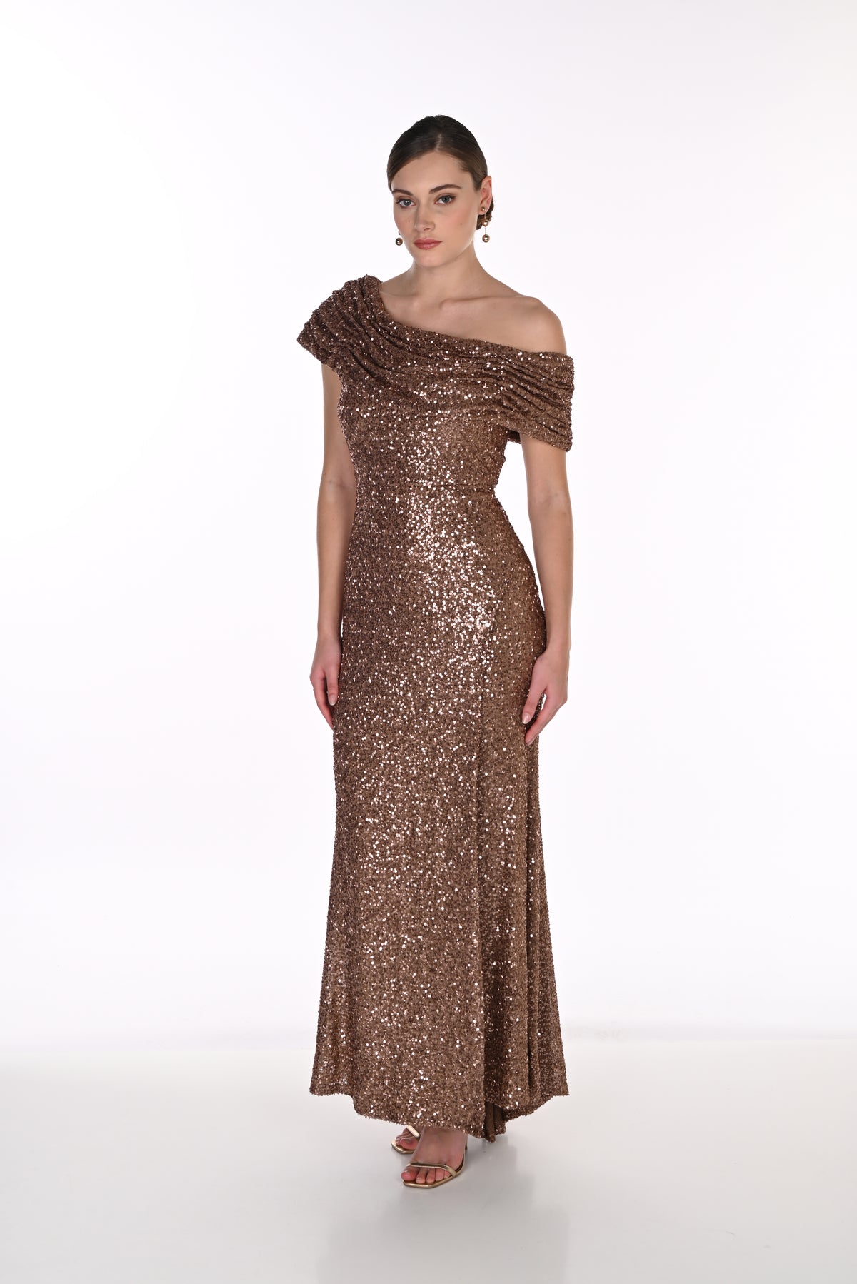 Off-The-Shoulder Sequined Maxi Dress