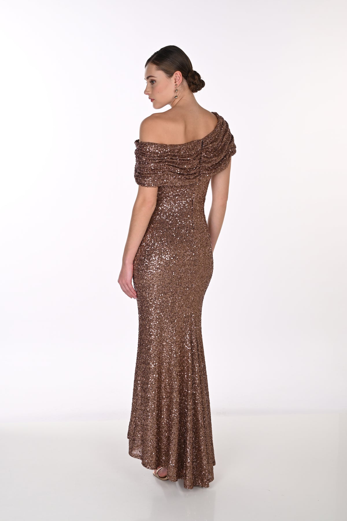 Off-The-Shoulder Sequined Maxi Dress
