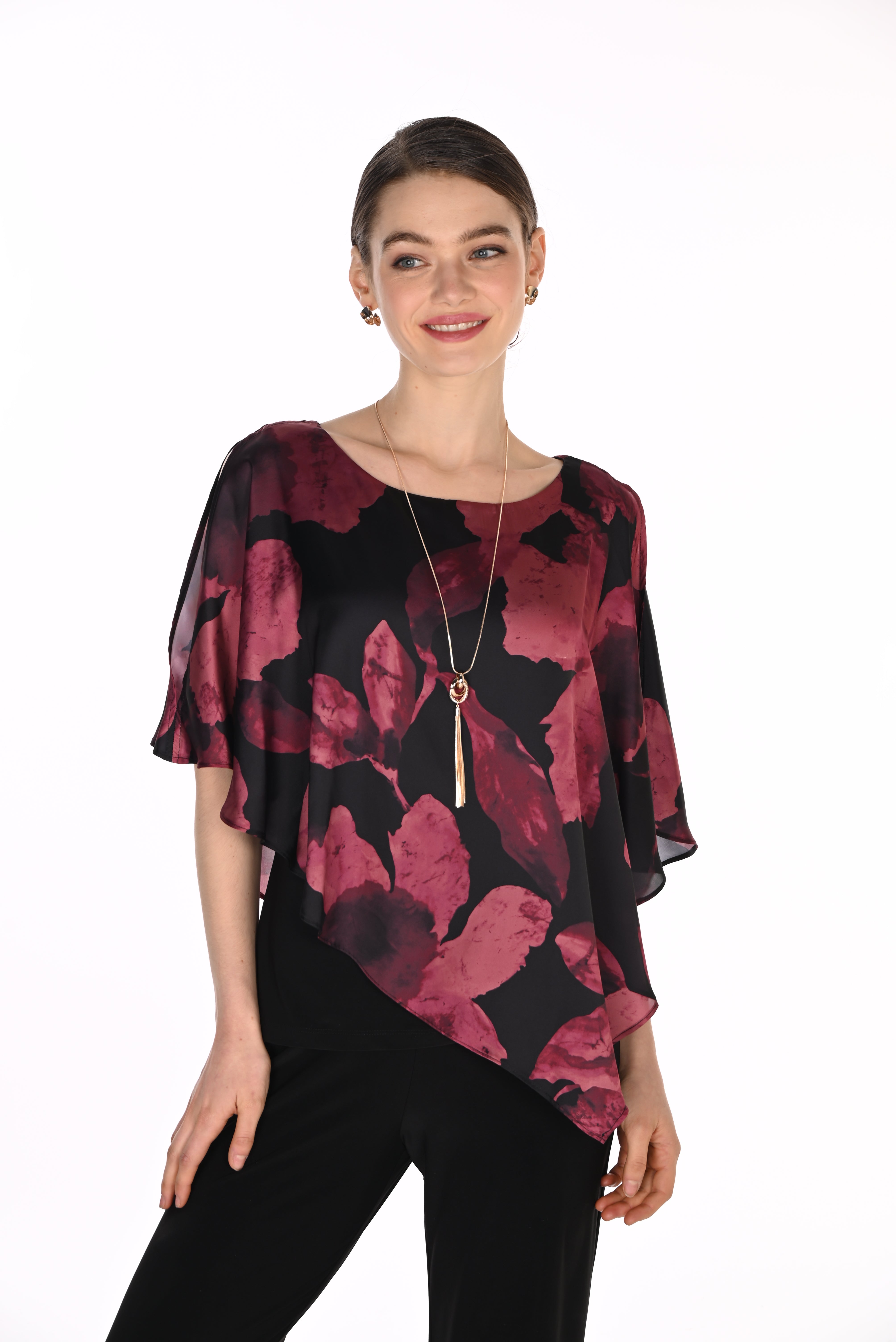 Floral Print Satin Cape Top