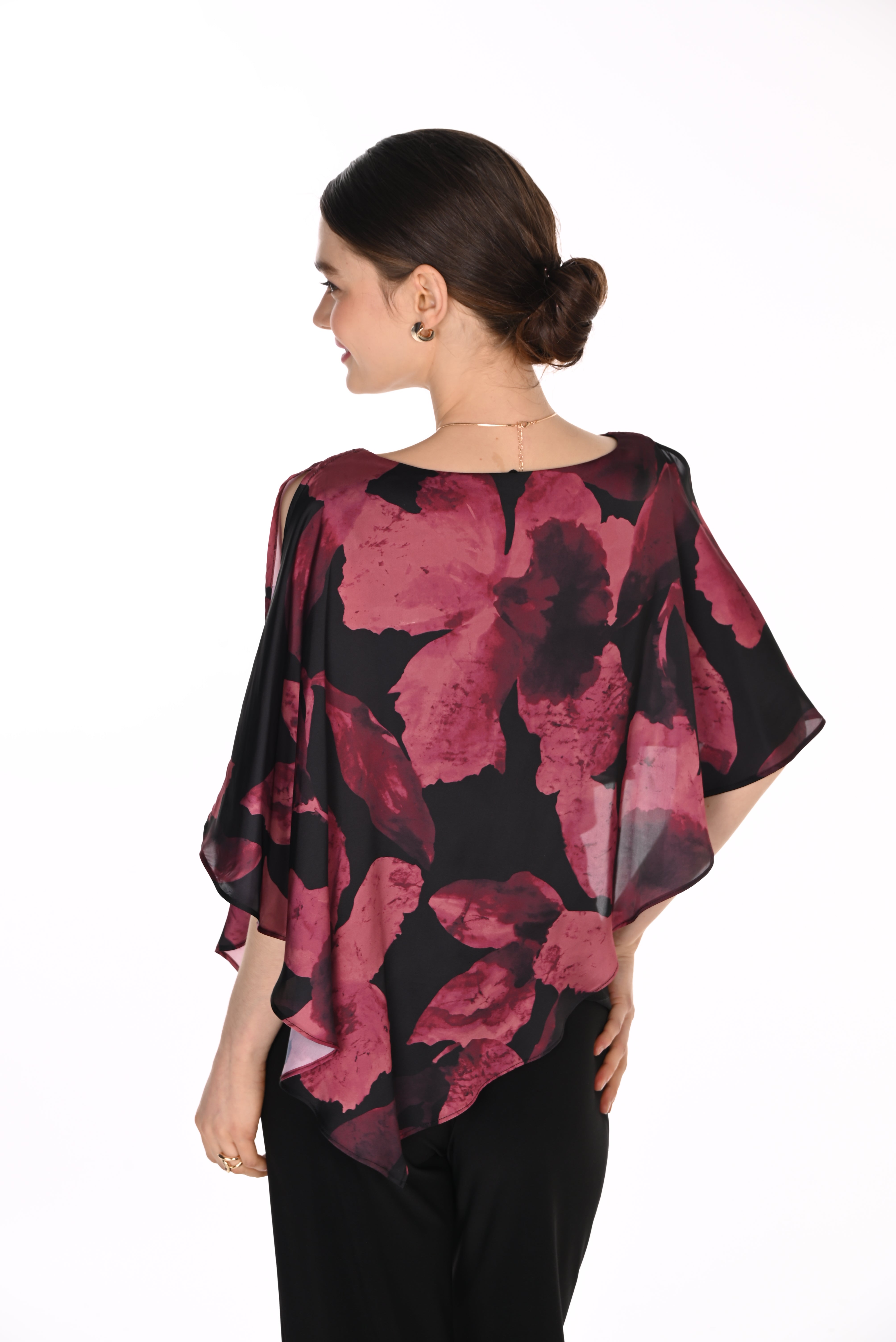 Floral Print Satin Cape Top