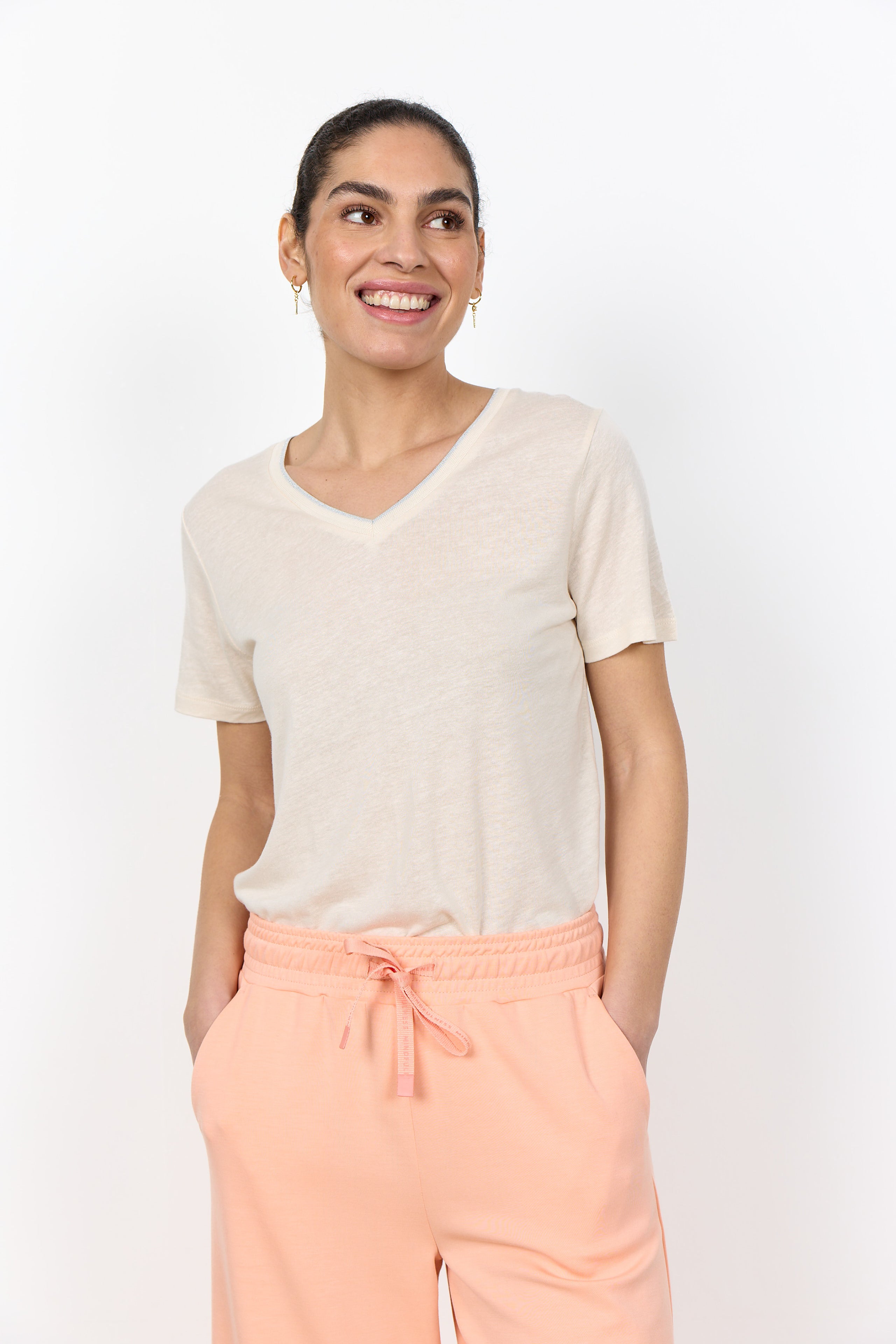 Linen Blend V-neck Top